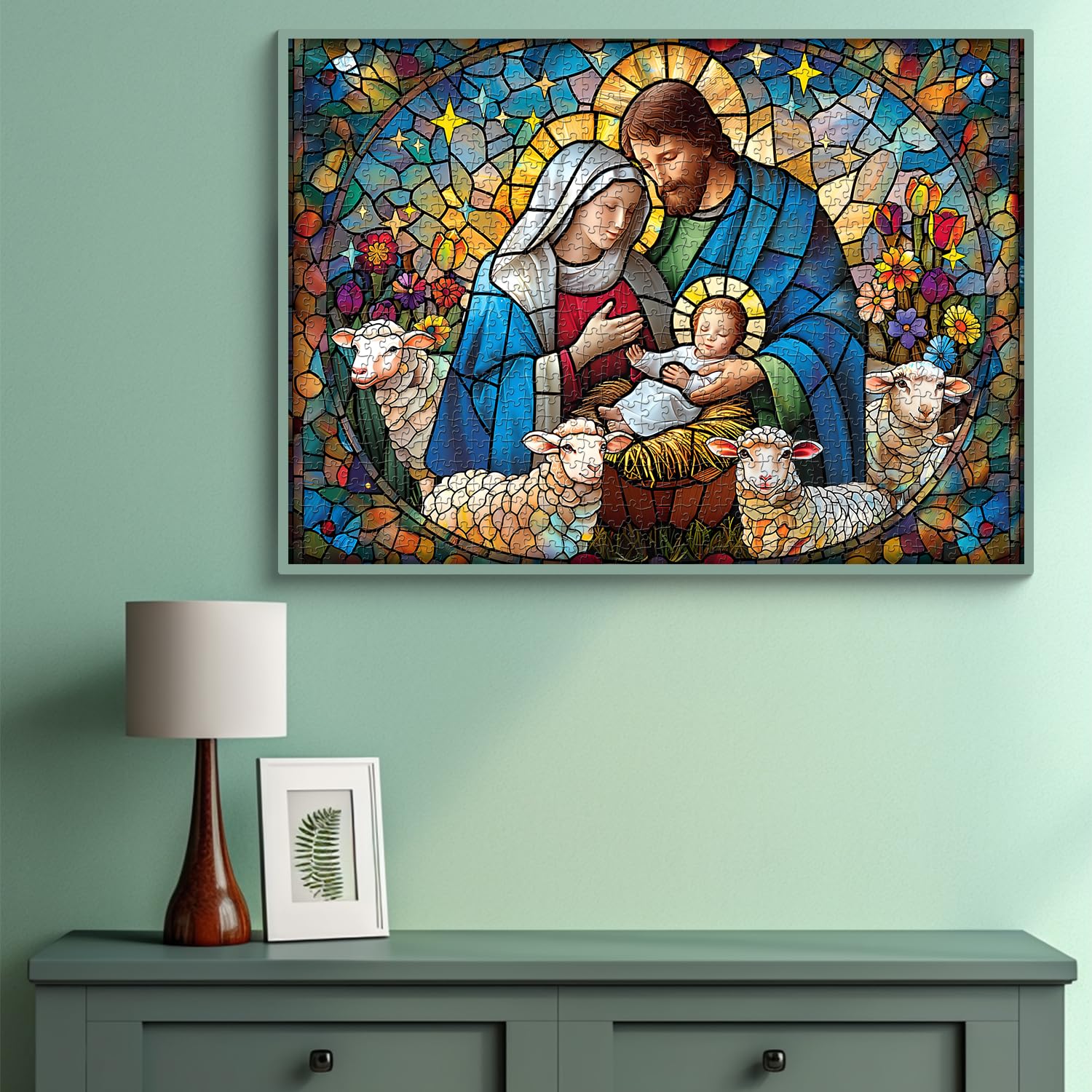 PICKFORU Jesus Stained Glass Puzzles for Adults 1000 Pieces and up, Colorful Christmas Nativity Jigsaw Puzzle, Difficult Mosaic Jigsaw Puzzles as Home Decor - Image 5