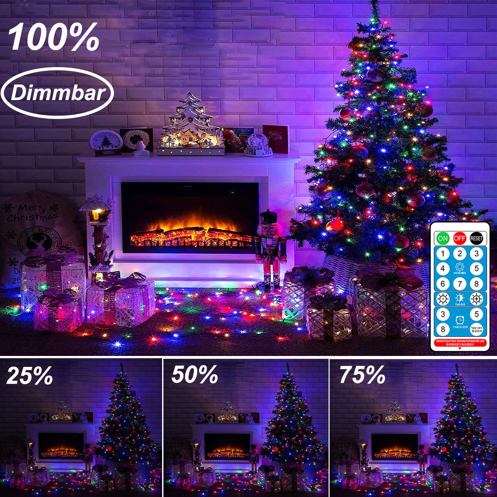 Luces Navidad Exterior Bateria LE Cadena De Luces LED, 10m 100 LED 8 Modos, Blanco Frío USB Exteriores Temporizador Con Mando, Resistente Al Agua, Para Jardín, Casa, Terraza 8 Modos Temporizador Regulable