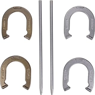Triumph Forged and Steel Horseshoe Set Complete with 4 Horseshoes, 2 Stakes - Patriotic or Blue and Grey Colors - Perfect ...