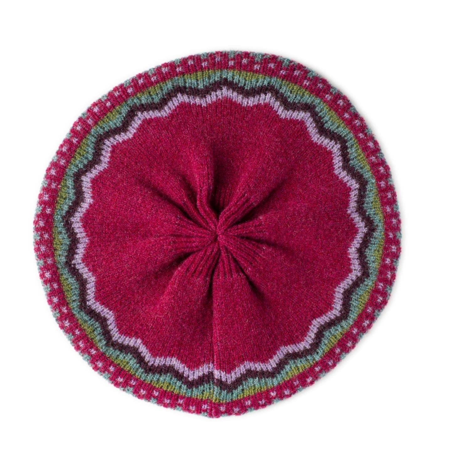 The Cashmere Choice Lomond Lambswool - Ladies Pure Scottish Wool Beret Fairisle - Hope (Pink)