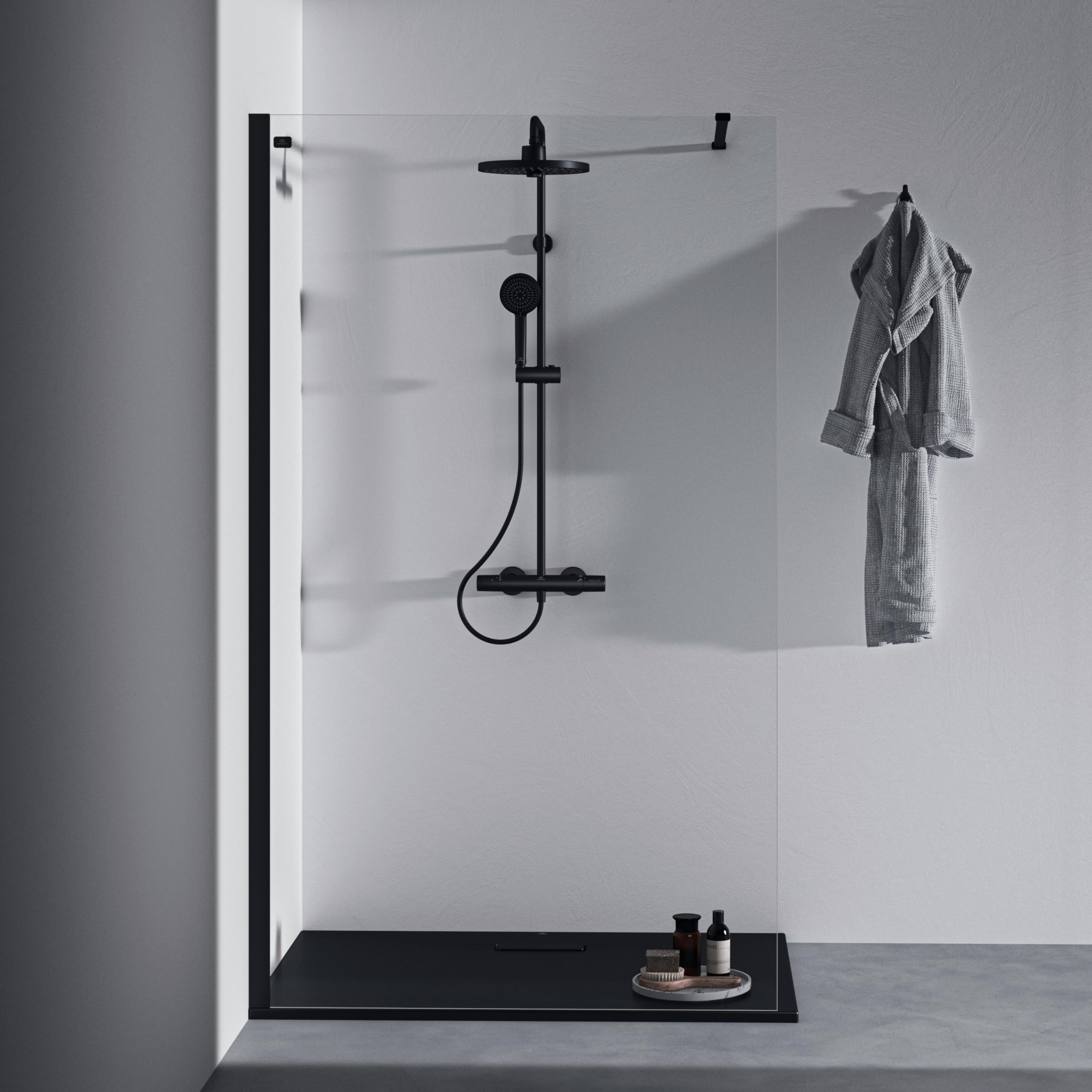Ideal Standard - Ceratherm T25, Colonne de douche avec thermostatique externe, Kit complet avec mélangeur de douche, Noir soie