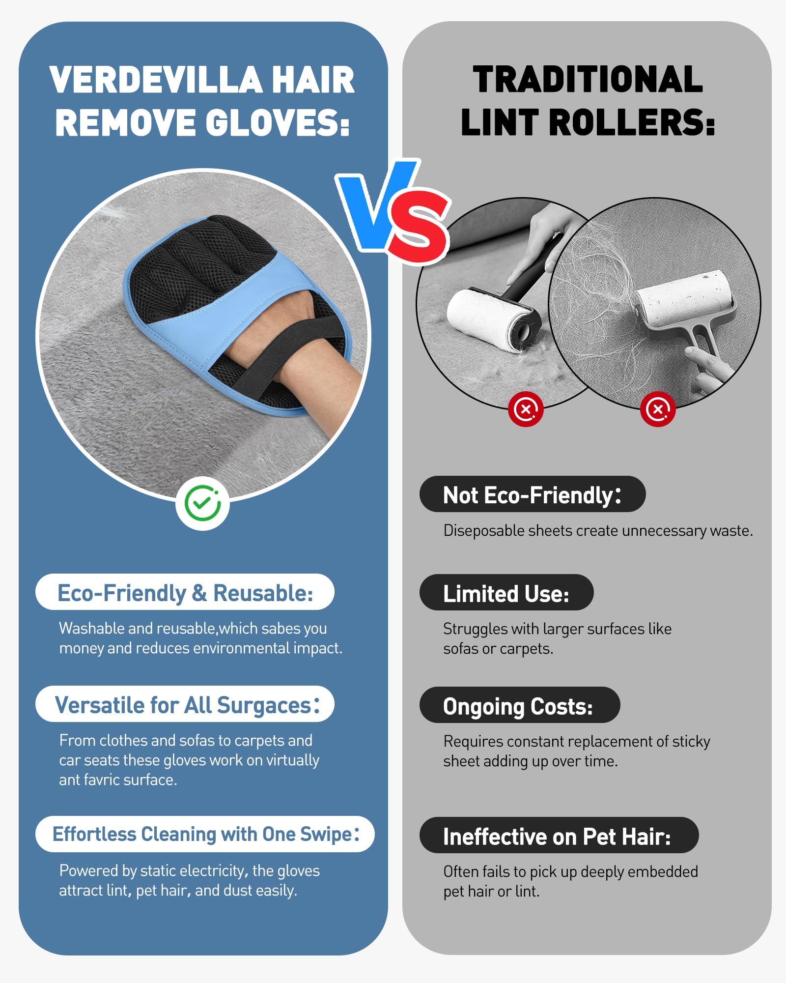 2 Pack Pet Hair Removal Glove - Electrostatic Magic Brush Gloves Pet Hair for Dogs and Cats, The Magic Brush Pure Path Yomi Pet Grooming Needs, Fur Remover for Furniture, Clothes, Car Seats (Blue) - image 8