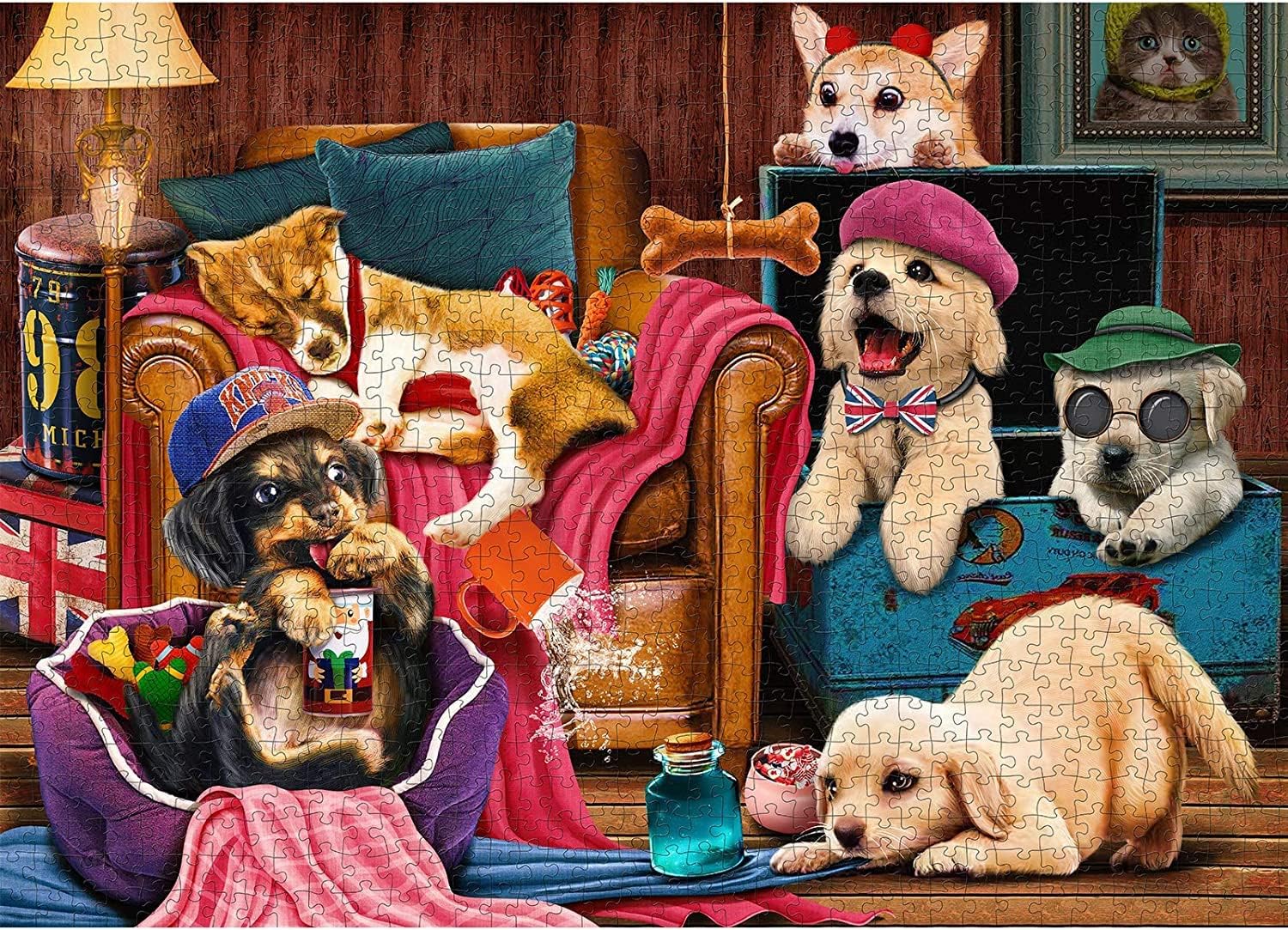 Jigsaw Puzzles for Adults 1000 Pieces, Puppy House with Poster Interlock Perfectly Letter on Back No Dust, Home Decor Toy for Men Women Elders Seniors (27.5"x19.6")