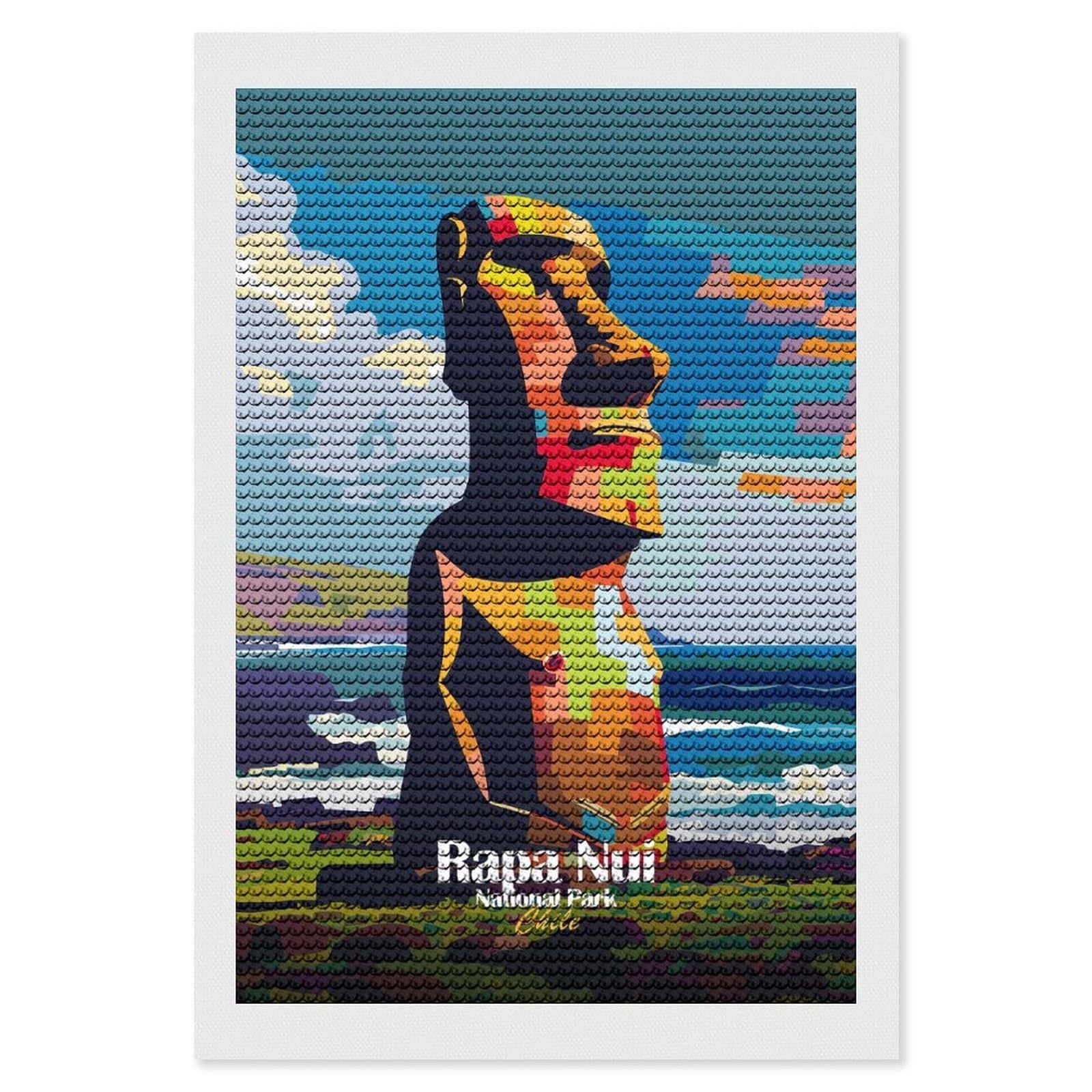 Junmoney Rapa NUI National Park Chile Art Full Drill Diamond Painting Kit 8"x12", Mindful Craft Activity, Bedroom Decor, for Adults, Gift Idea