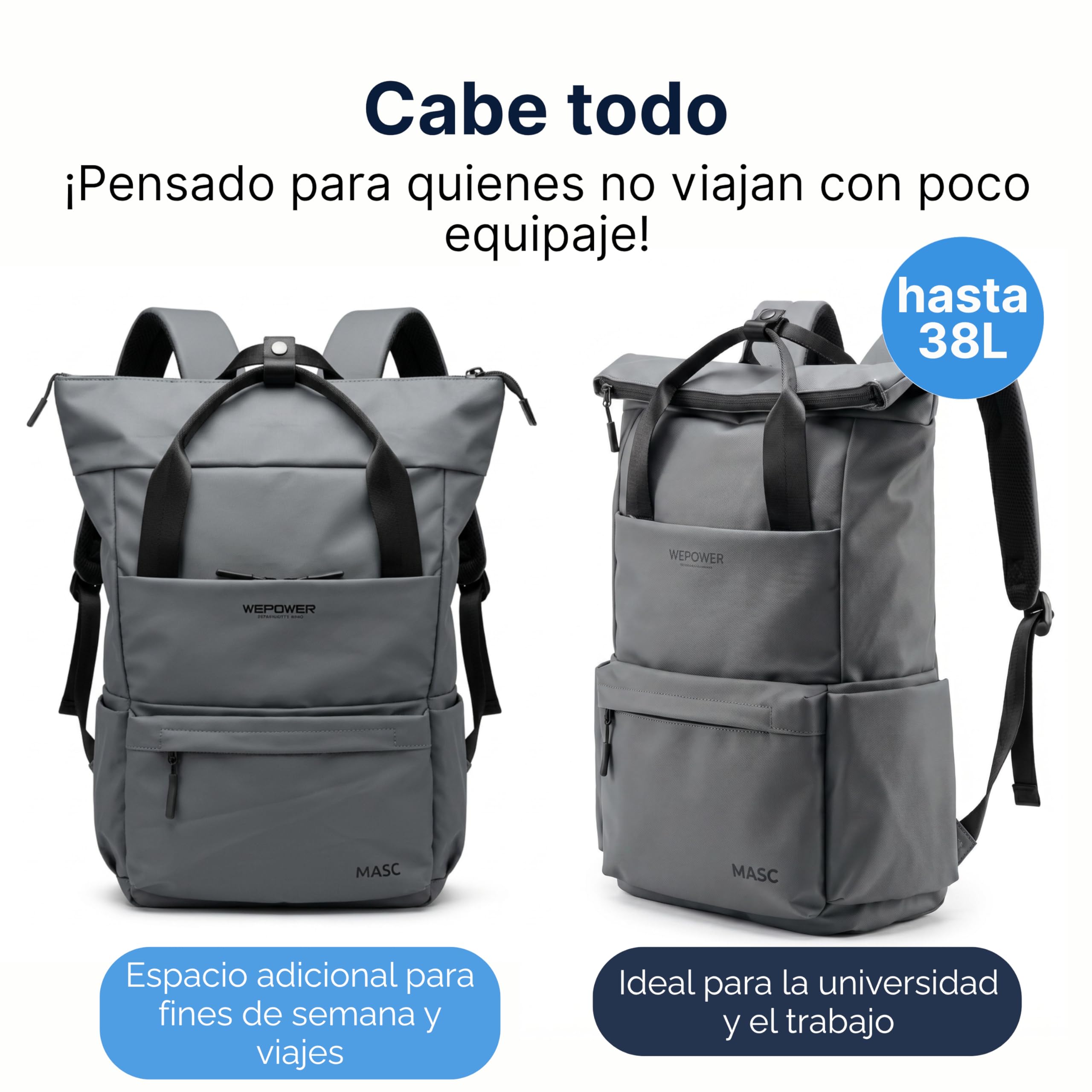Mochila Rolltop para Ordenador Portátil, Mochila Profesional Elegante con Múltiples Compartimentos, Ergonómica e Impermeable, ideal para la Oficina