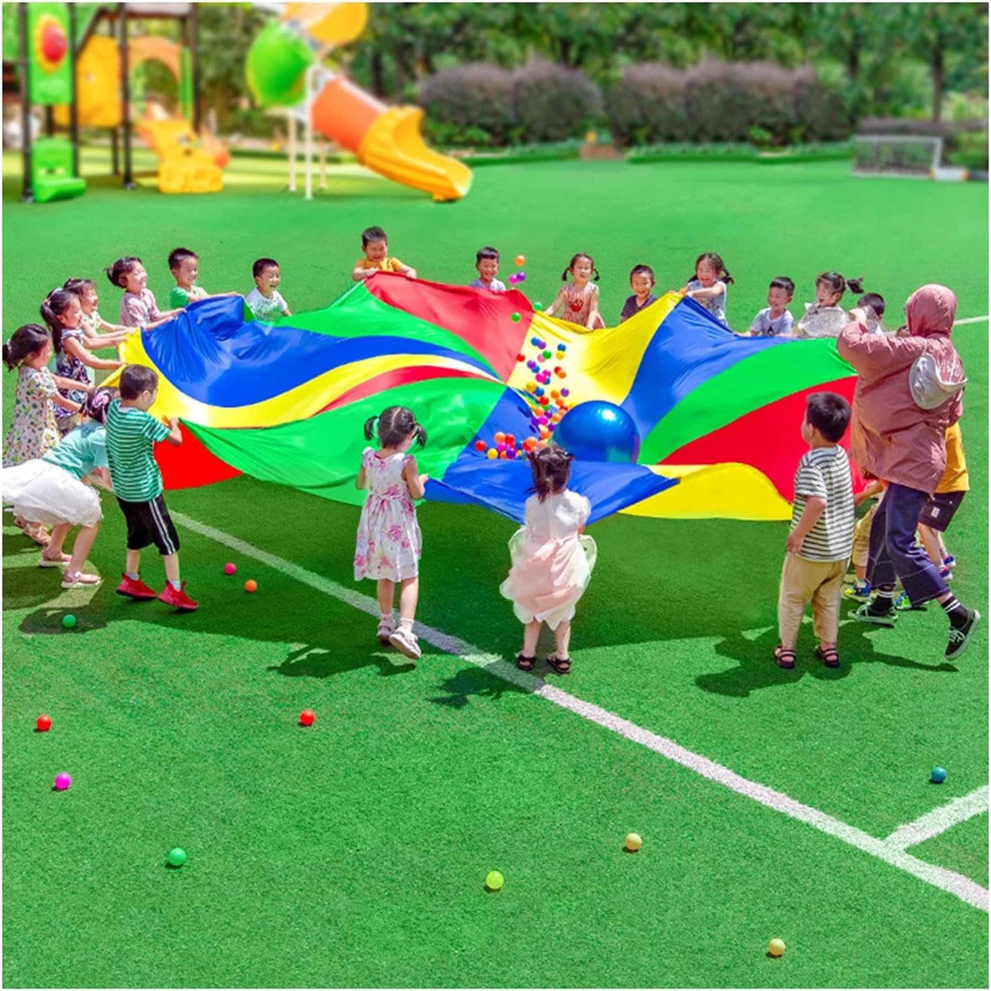 Play Parachute Rainbow Parachute with Storage Bag, Nursery Balance & Coordination Parachute Games, Physical Coordination Training Game Parachute Parachute(9m/29.5ft)