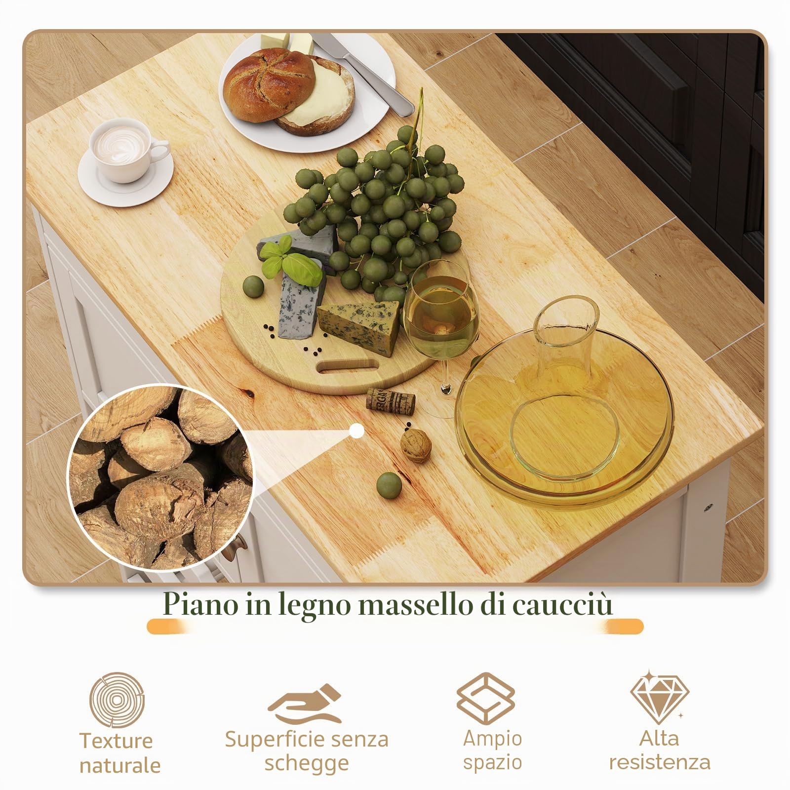 GIANTEX Carrello da Cucina Interno e Esterno, 1 Cassetto + 3 Ante + 3 Porta Vino, Credenza Mobile con 2 Ruote Bloccabili, Salvaspazio, Portata di 30 kg, 67x37x86 cm, 2 Colori (Bianco)