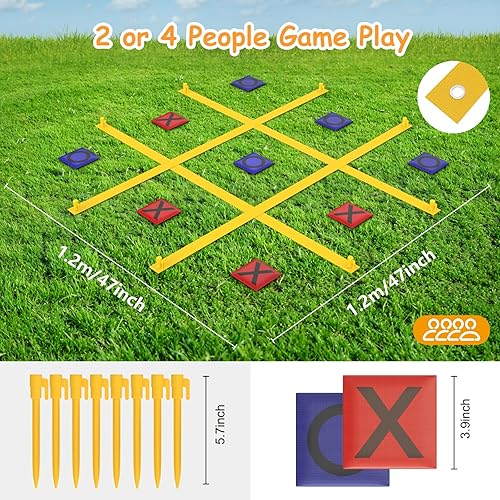 Miniatura 3 de TRINEAR Juego de correa gigante de Tic Tac Toe, juegos al aire libre de Tic Tac Toe, juego portátil de 4 pies x 4 pies con 10 bolsas de frijoles,