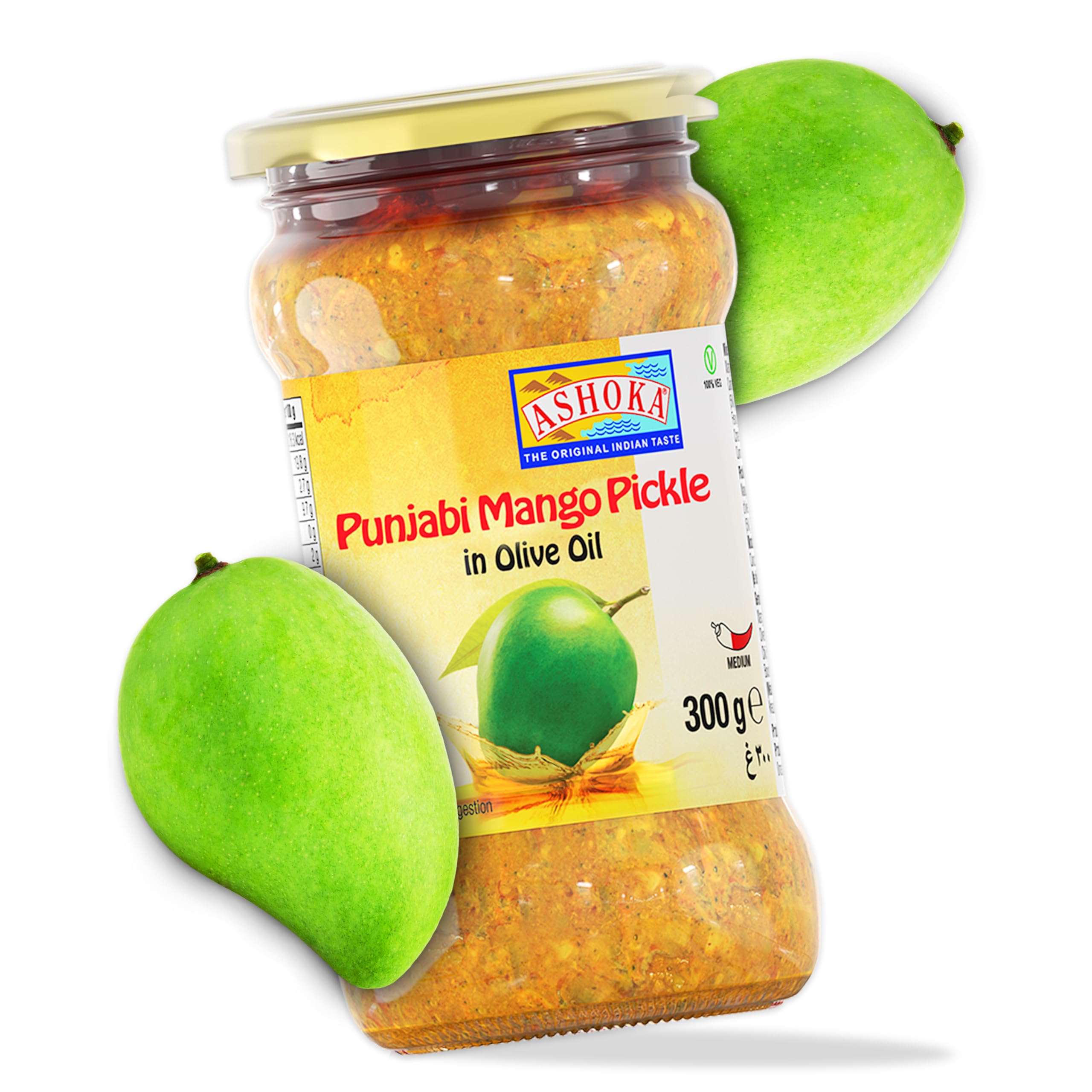ASHOKA1932 | All Natural | Indian Pickle | Premium Olive Oil | Mango Pickle | Vegan | Kosher Certified | Pickle Relish | Great for Seasoning | North Indian Snacks | 300 Grams (Pack of 1)