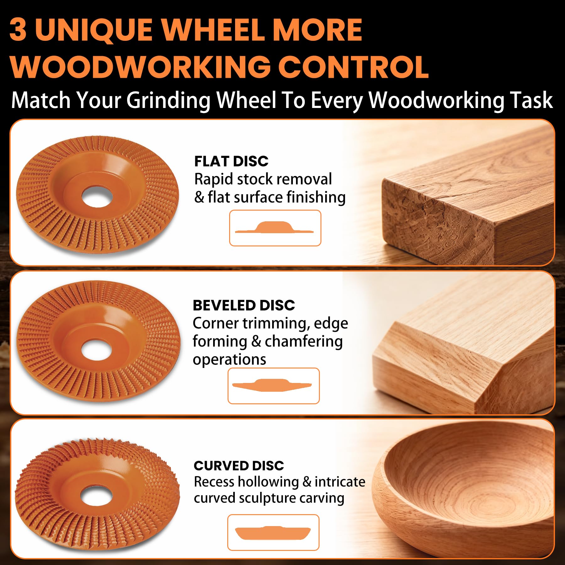Wood Carving Discs - 3 Pack for Angle Grinders -4
