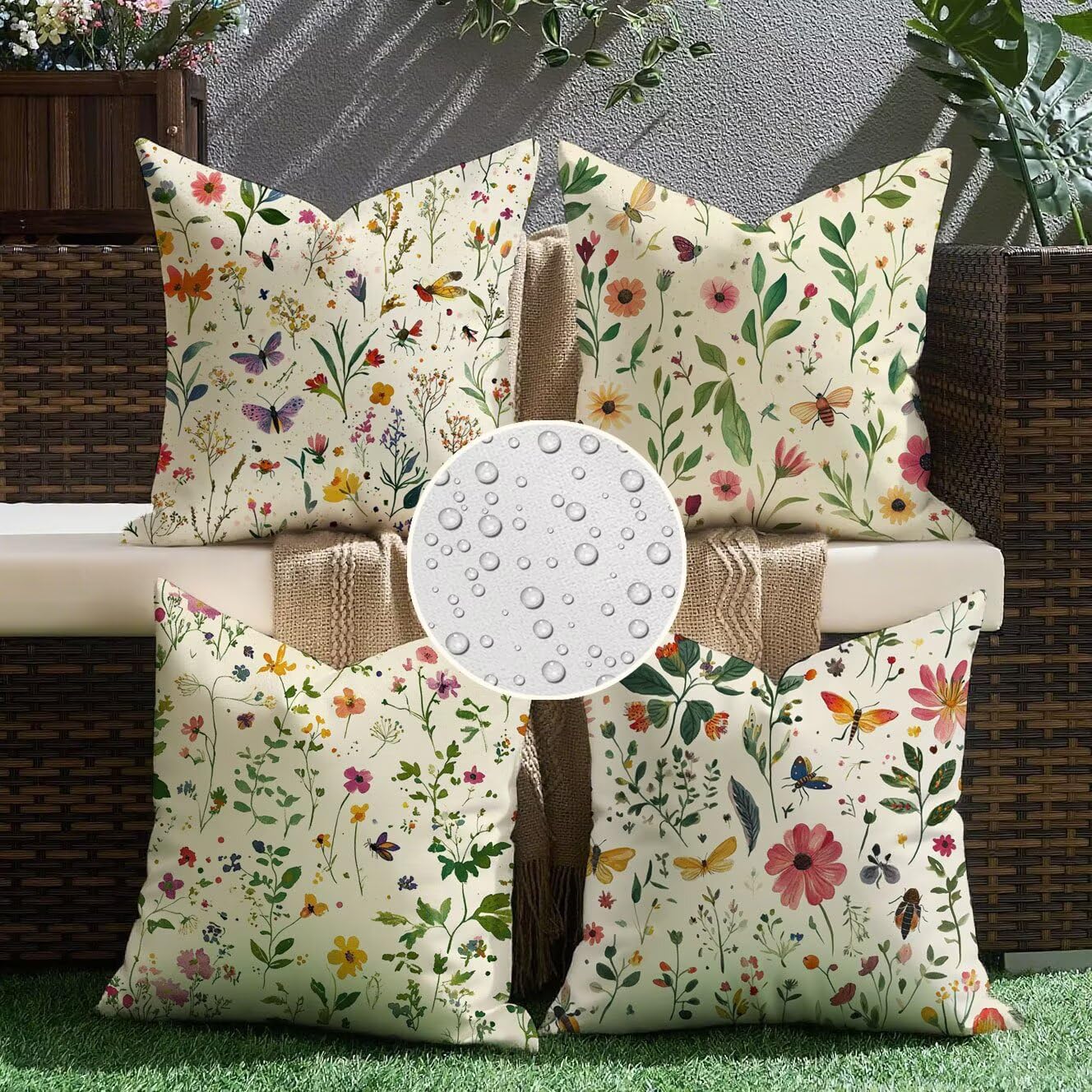 Kissenbezug 45x45 4er Set Sofakissen Blumen Kopfkissenbezug Farbe Dekokissen Samt Kissenbezüge, Zierkissen Sofa Kissen Wetterfeste Kissen Outdoor Pillow Cover für Wohnzimmer Balkon Deko t-282