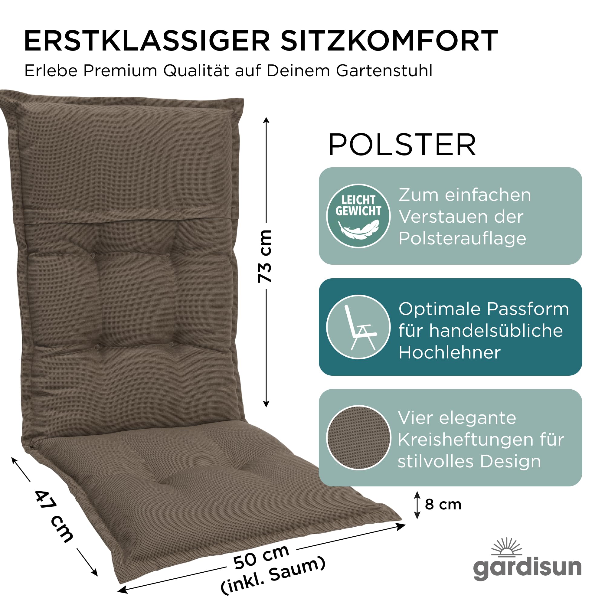 Lot De 4 Coussins De Chaise Jardin Gardisun - Dossier Haut, Rembourrage 8cm, Tissu Résistant UV, Rouge à Carreaux