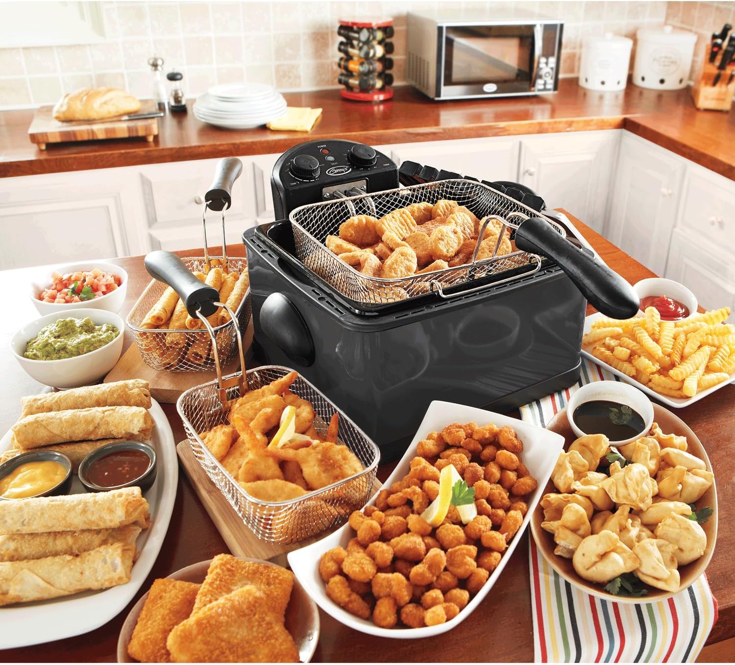 Montgomery Ward Ginny's Brand Deep Fryer with Timer - Kitchen Essentials, 3 Baskets, Built in Timer, Delicious Red, 4 Quart Tank