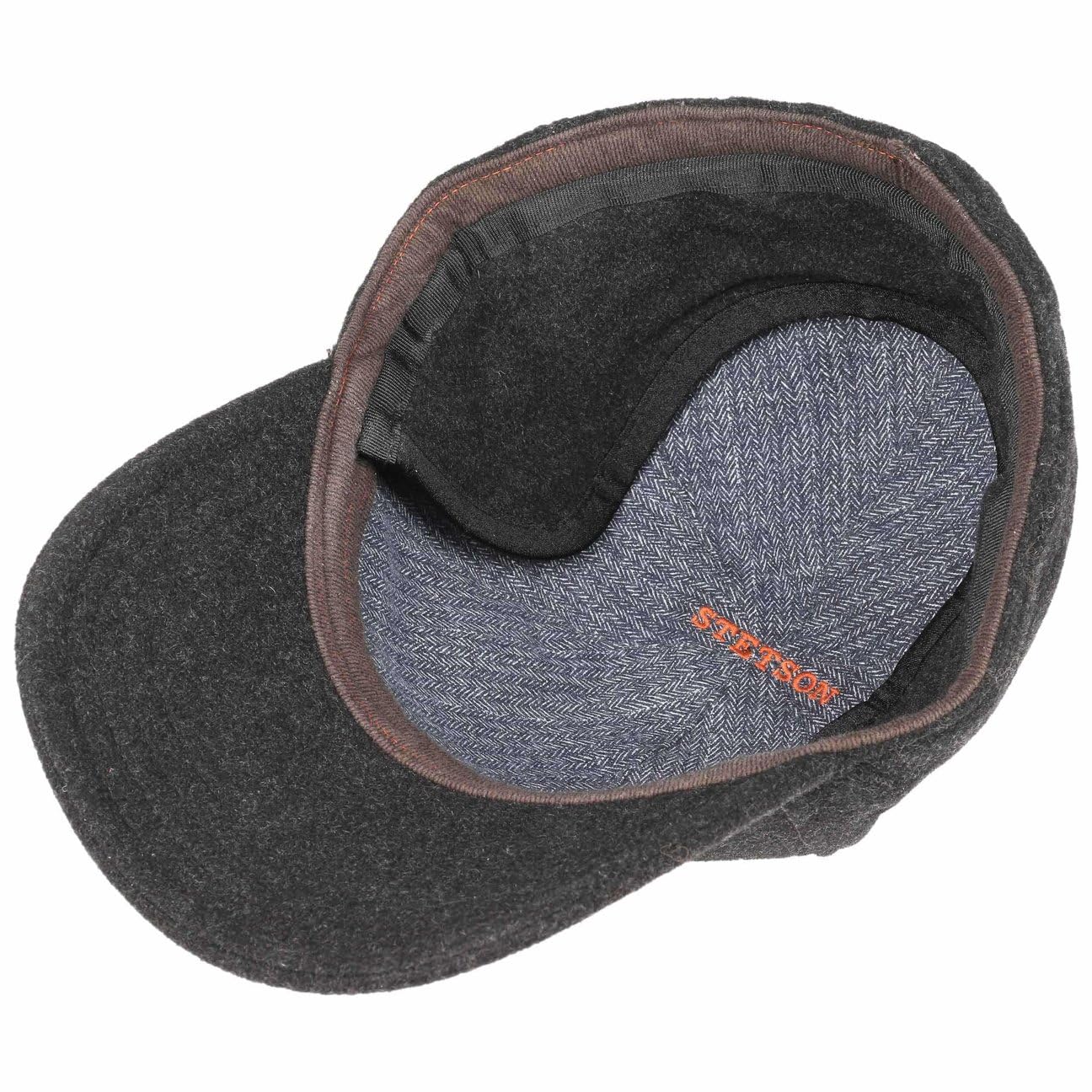 Stetson Vaby Earflap Fullcap 6 Panel Mit Ohrenklappen Nackenschutz Herren Herbst Winter anthrazit S (54-55 cm)