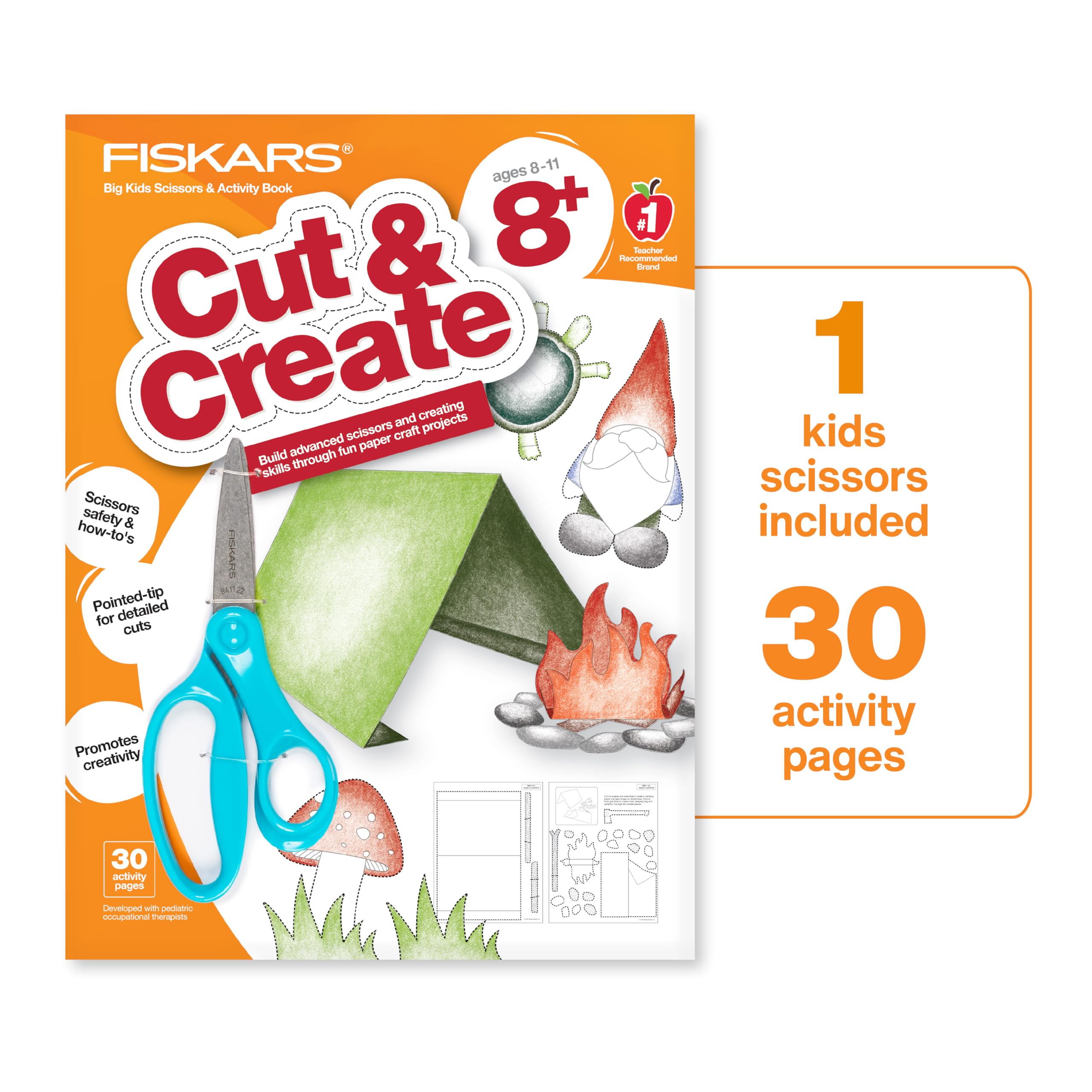 Fiskars Kids Activity Book with 6" Big Kids Scissors, For Ages 8+