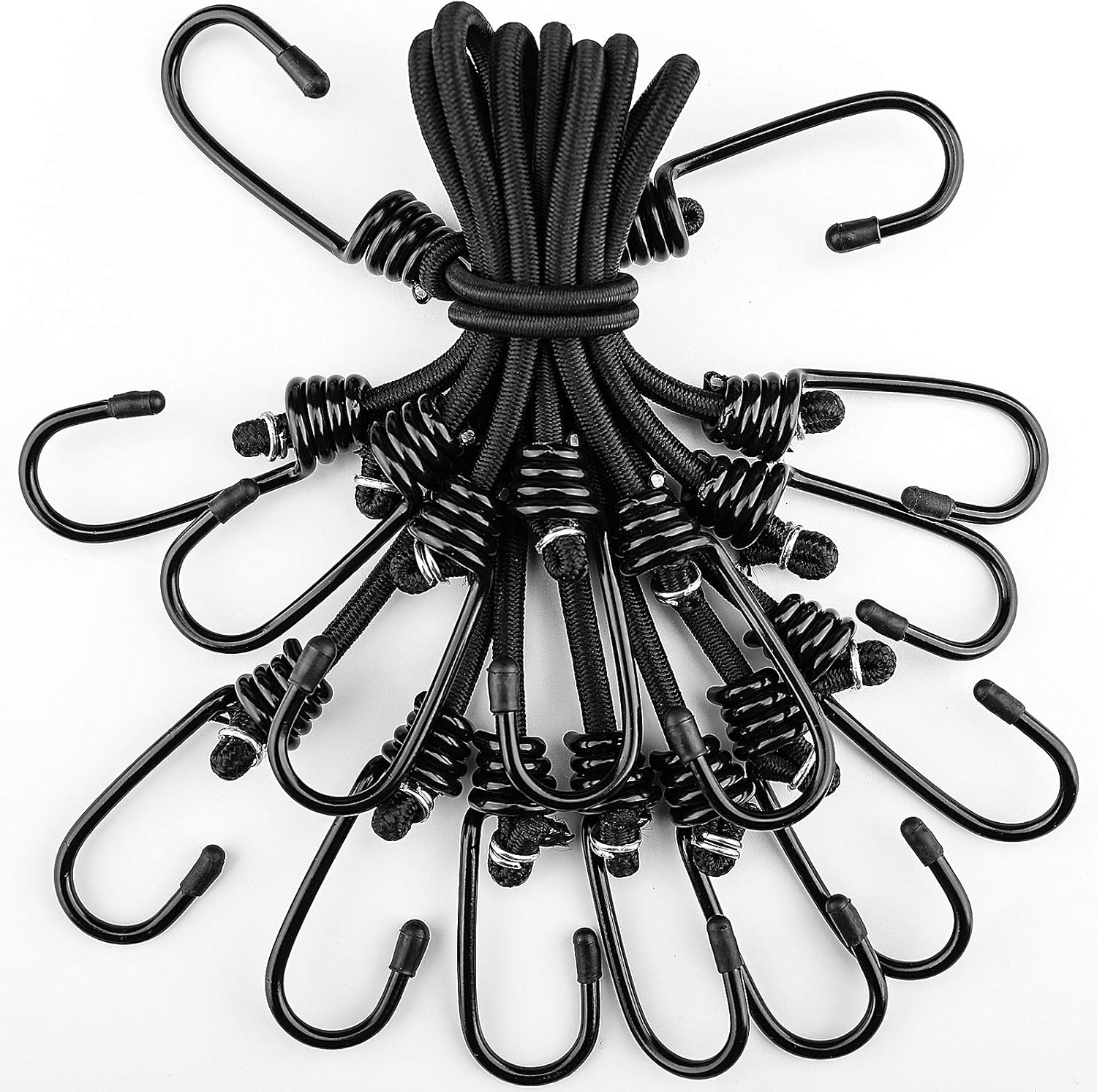 ZHOUBIN Bungee Cords with Hooks 15 inch Black Bungee Cords 8 Pcs