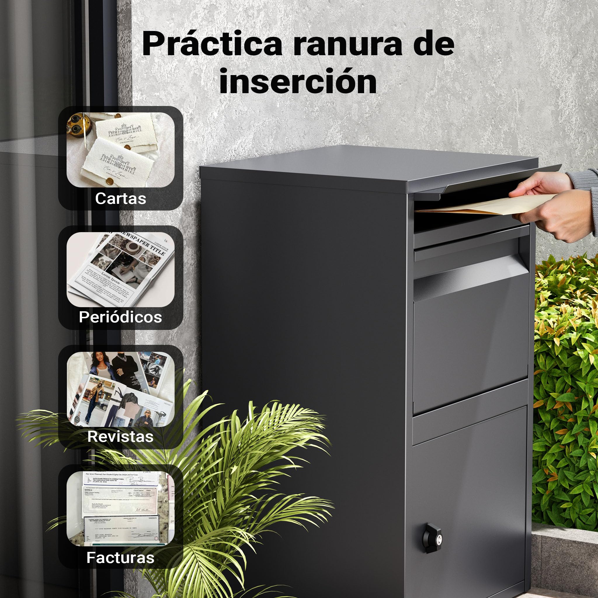 Wiltec Buzón para Paquetes Antracita 410 x 385 x 720 mm, buzón para Paquetes doméstico, recepción privada de Paquetes y Paquetes pequeños, buzón de Acero