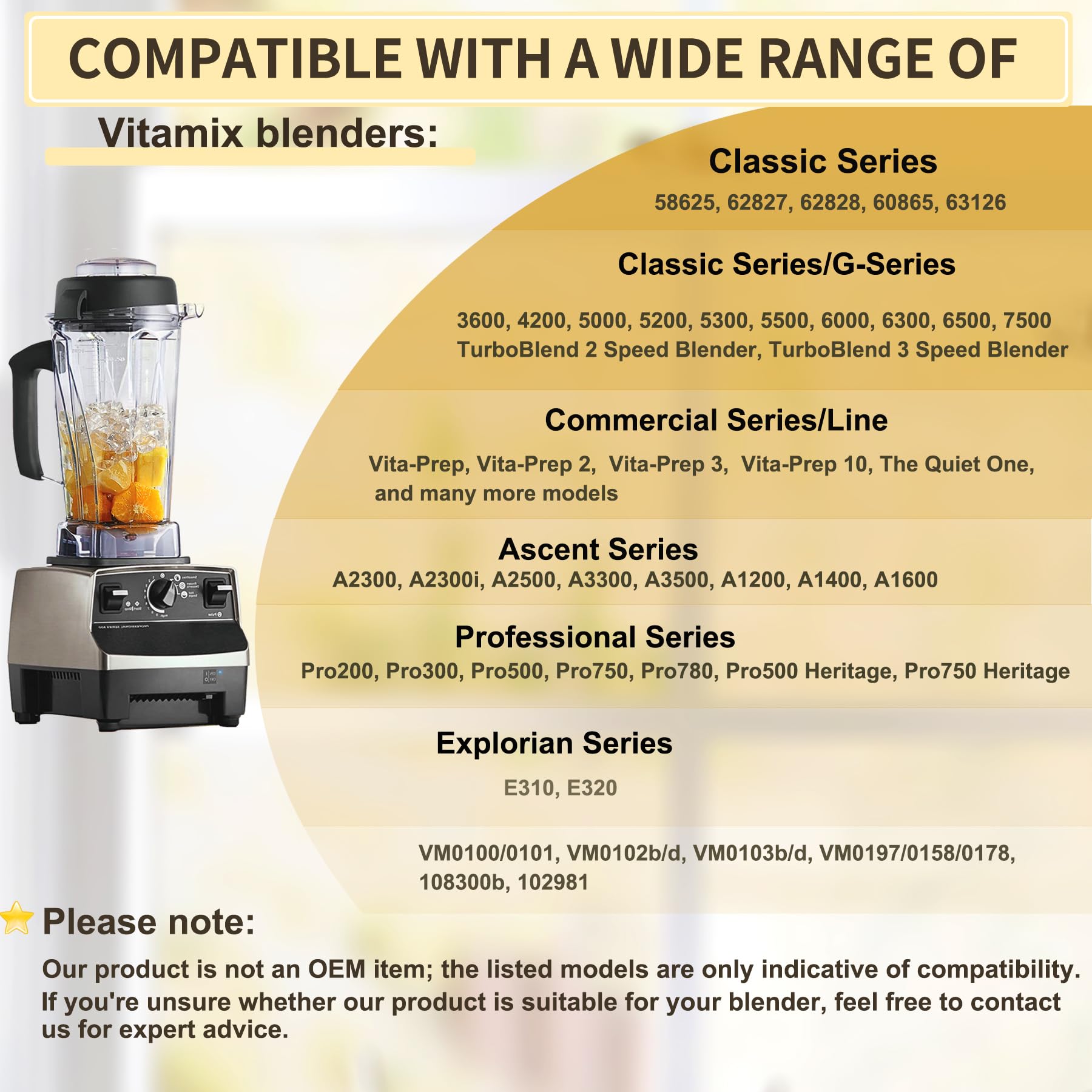 Per caraffa per frullatore Vitamix da 1,84 g, sostituisce 5200 5000 6500 7500 Pro500 750 Vita-Prep vm0101 vm0102 vm0103 vm0197 E310 320 asy172 Classic. /Esploriano /Serie commerciale ecc Container Jar