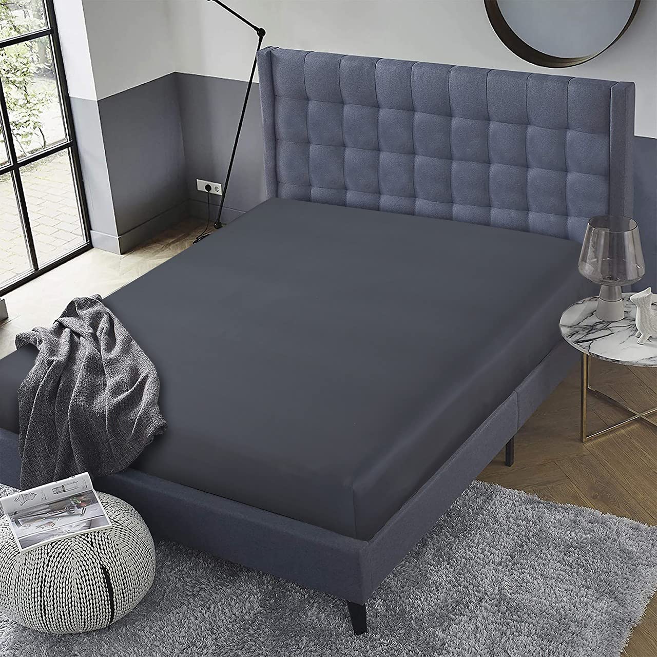 500 Thread Count 100% Pure 5 Star Hotel Quality Egyptian Cotton Luxurious Fitted Bedsheet With Extra Depth Of 40cm/16 inches (Gray, Double: 137x190cm + 40cm Deep)