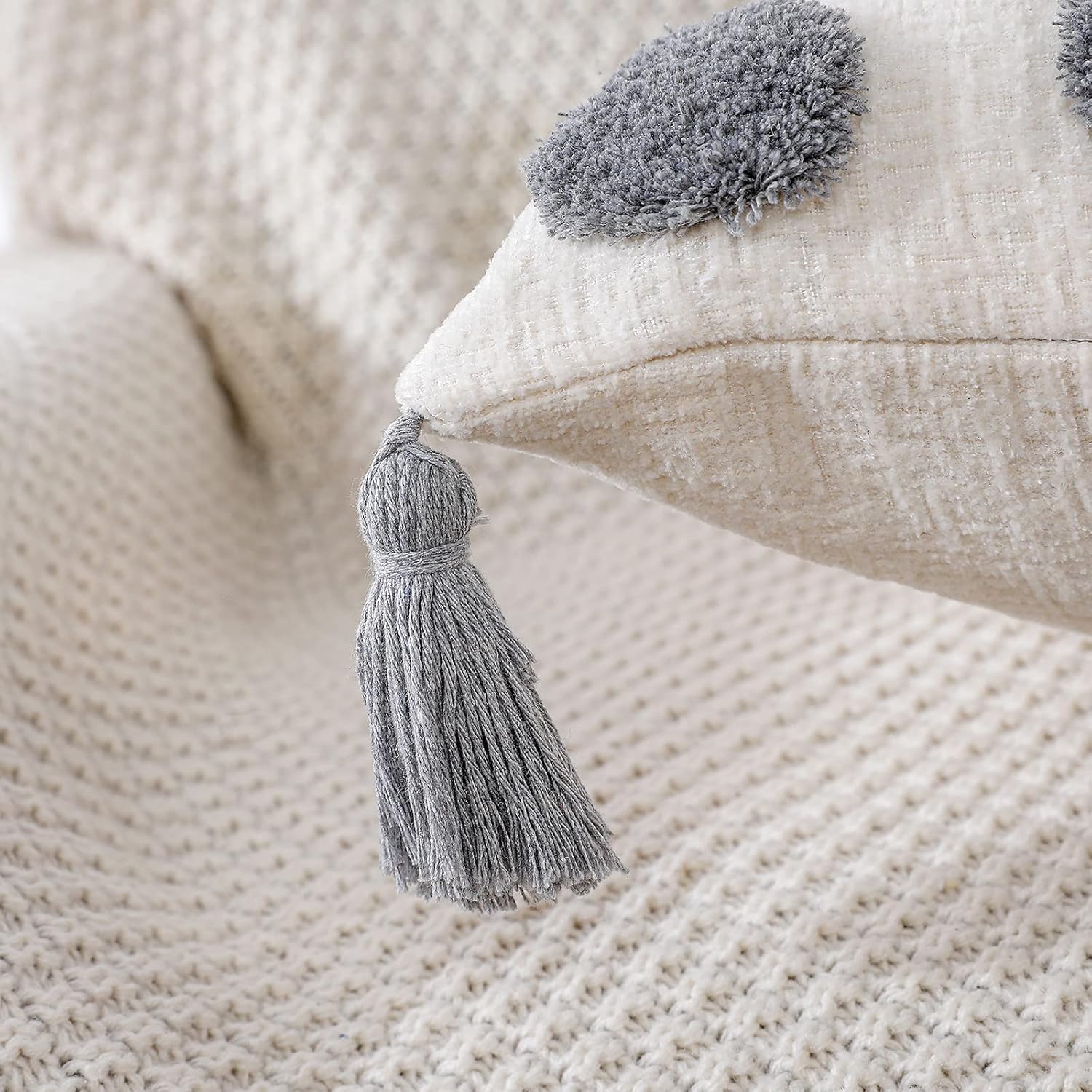 PANOD Decorative Long Lumbar Pillow Cover 14x36 Boho,Super Soft Chenille Extra Long Lumbar Pillow Case Cover with Tassel for Bed Sofa Couch Farmhouse Livingroom,Grey,Modern Skinny - Image 5