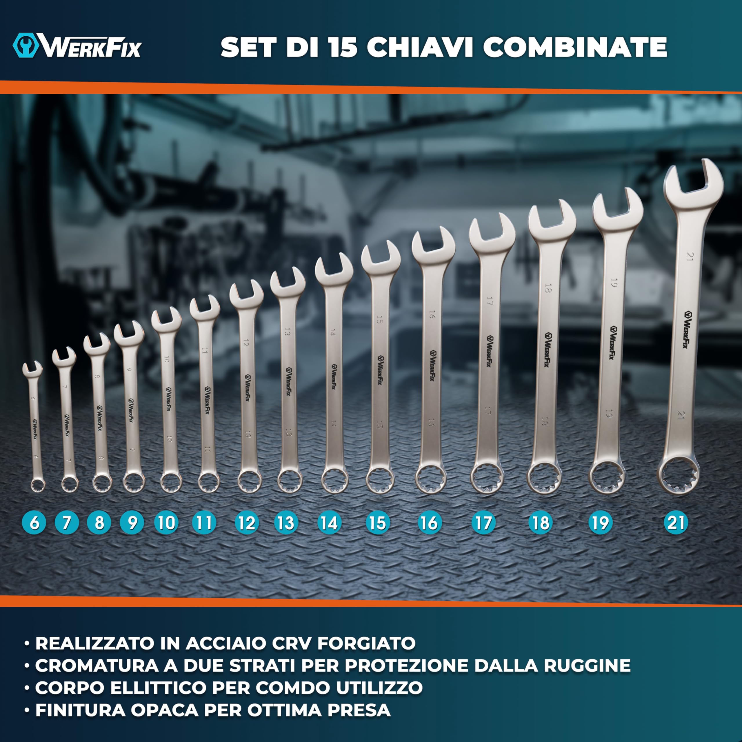 S&R WERKFIX Set Chiavi Inglesi Combinate Anello e Forchetta 12 Pezzi 6-22 mm Chiave Inglese Professionale