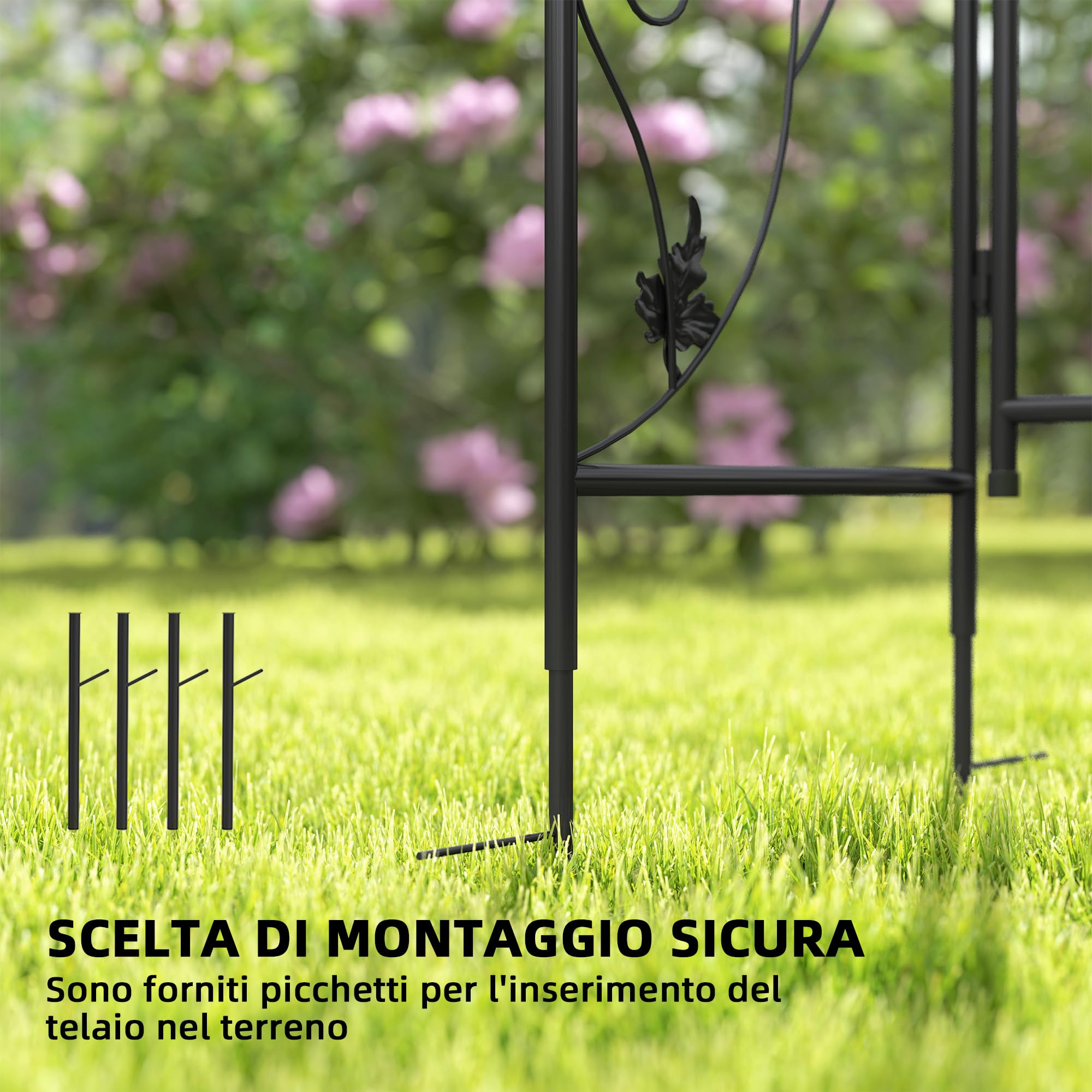 Outsunny Arco da Giardino con Cancello Traliccio per Piante Rampicanti, Archetto per Matrimoni e Feste in Metallo, 2.2x1 m, Nero