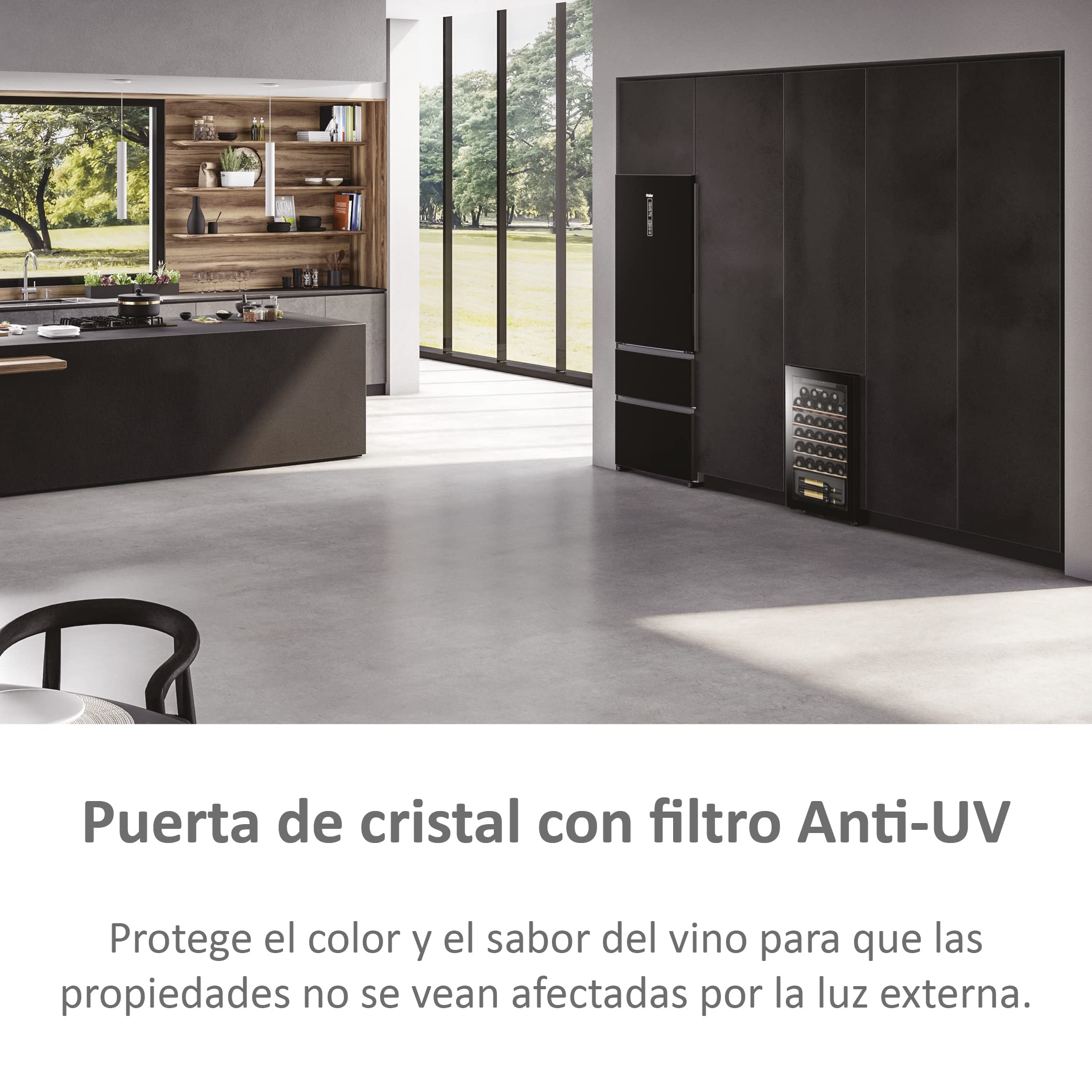 Haier Wine Bank 50 Series 3 HWS33GG- Vinoteca de 33 Botellas,Estantes de Madera,Filtro Anti-UV, Refrigeración por Compresor,Display Digital,Iluminación LED,Silenciosa 37 dbA, Antivibraciones