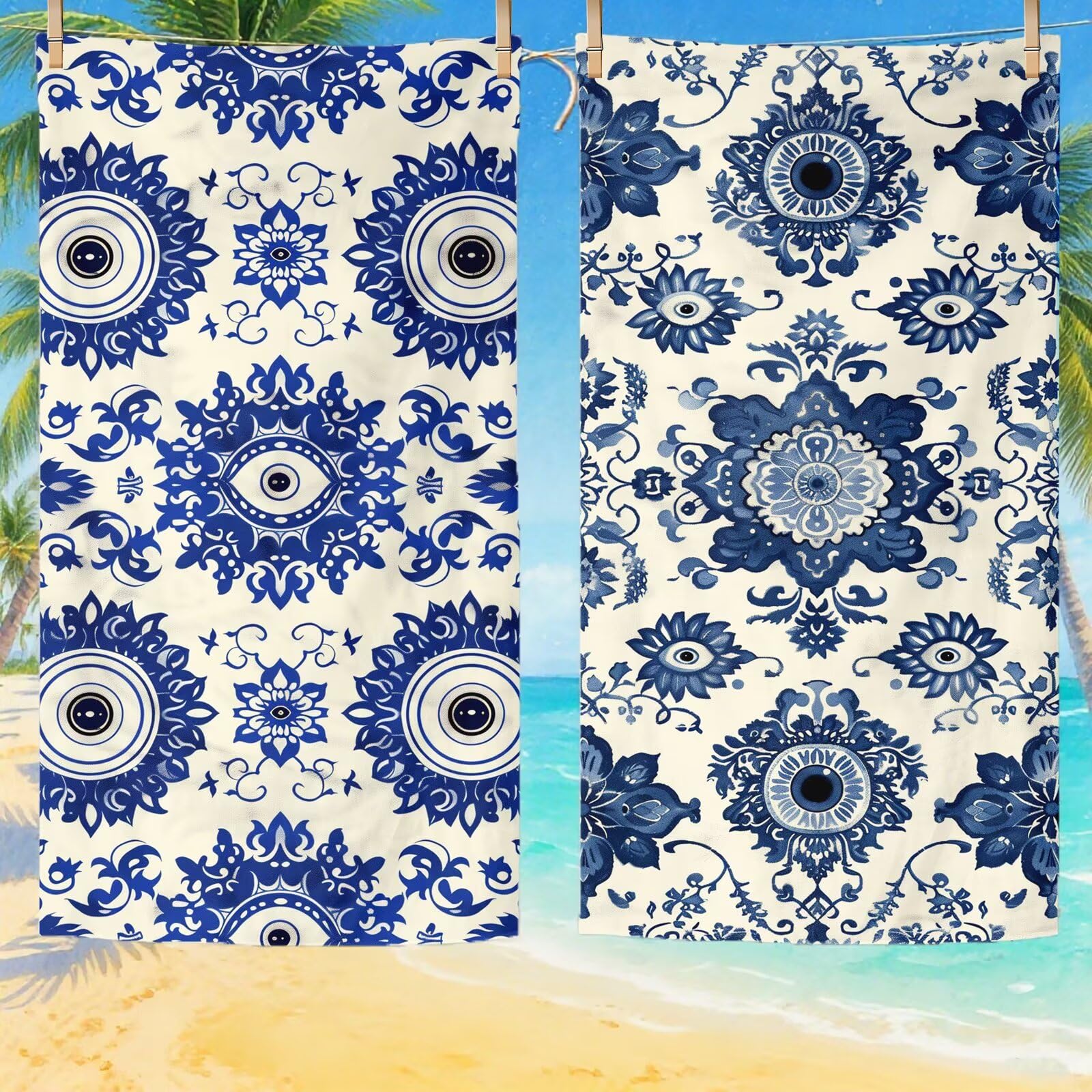Toallas de Playa Microfibra Azul Toalla Playa Grande 100x180 cm Mujer Hombre Secado Rápido Absorbente Toallas Gimnasio Suave Sin Arena Ligera Toalla Microfibra para Playas Piscina Viajes Camping Q-720