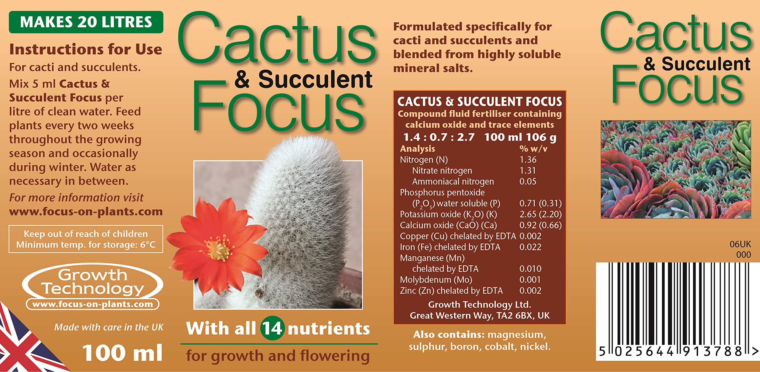 Engrais concentré Liquide Cactus and Succulent Focus 100 ML