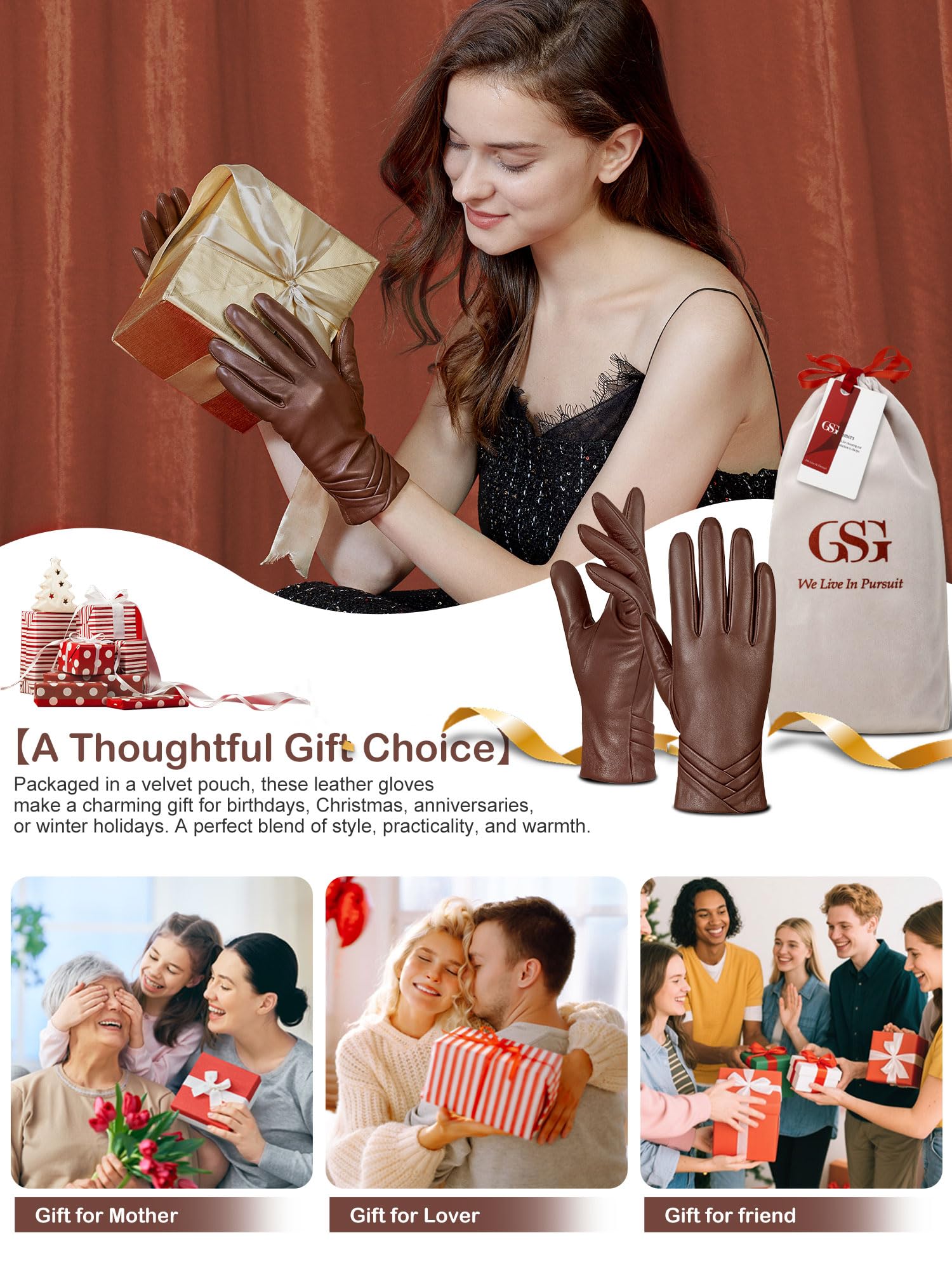 GSG SINCE 1998 Guanti Pelle Donna – Touchscreen, Invernali in Pelle di Pecora Senza Cromo, Foderati Lana o Pelliccia Sintetica per Guida W13150
