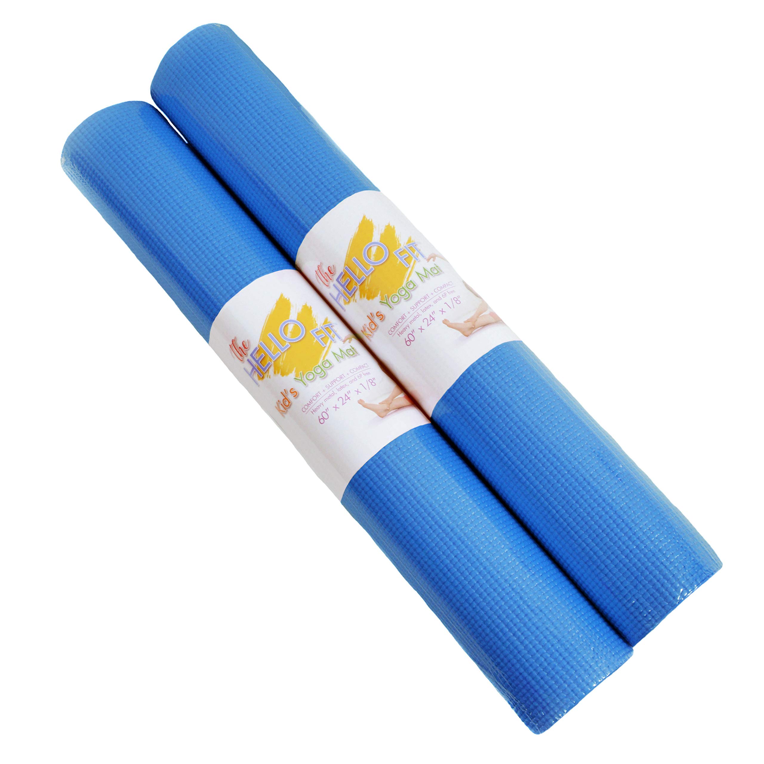 Hello Fit - Kid's Short Yoga Mats - Available in Packs of 1, 2 or 4 Mats (60" x 24" x 1/8")(4mm) (Blue, 2-Pack)