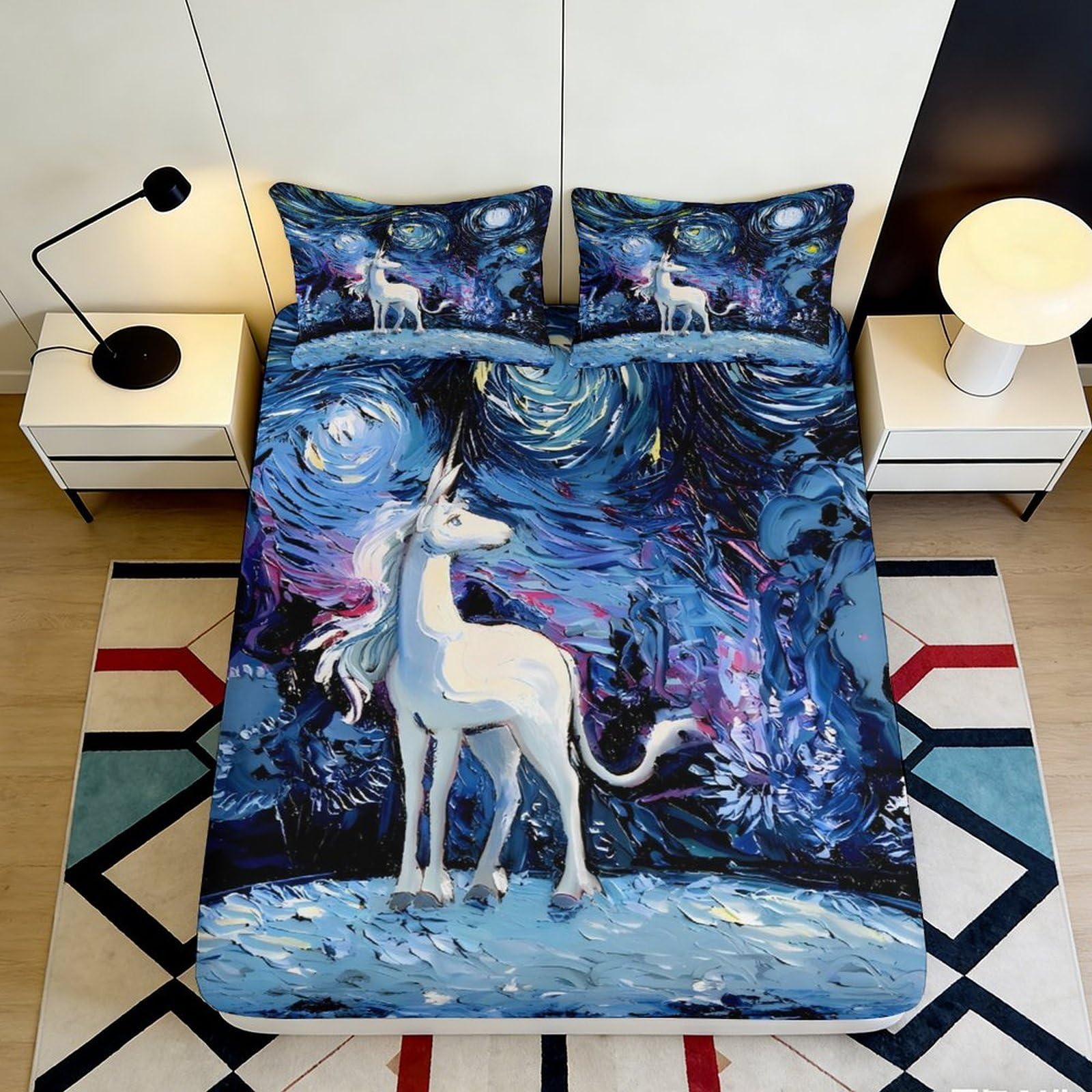 3D Printed Starry Sky Fitted Sheet Microfiber Soft Breathable Cosmic Nebula Mattress Cover for Bedroom Dormitory Guest Room Protection and Decoration 160x200x25cm