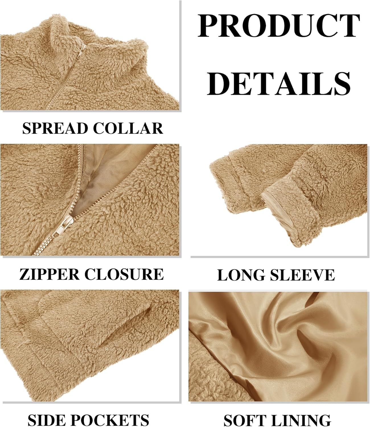 Runcati Mens Fuzzy Sherpa Jacket Long Sleeve Fleece Zip Up Coat Fall Winter Warm Outwear - Image 5