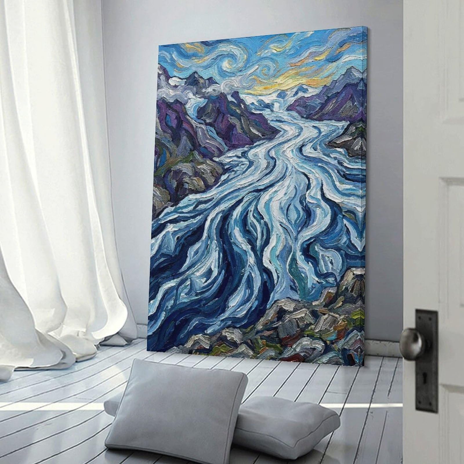 Junmoney Glacier Landscape Painting Canvas Wall Art, 20x30inch(50x75cm), for Living Room, Bedroom, Office Or Hallway, Versatile Wall Decor for Many Rooms