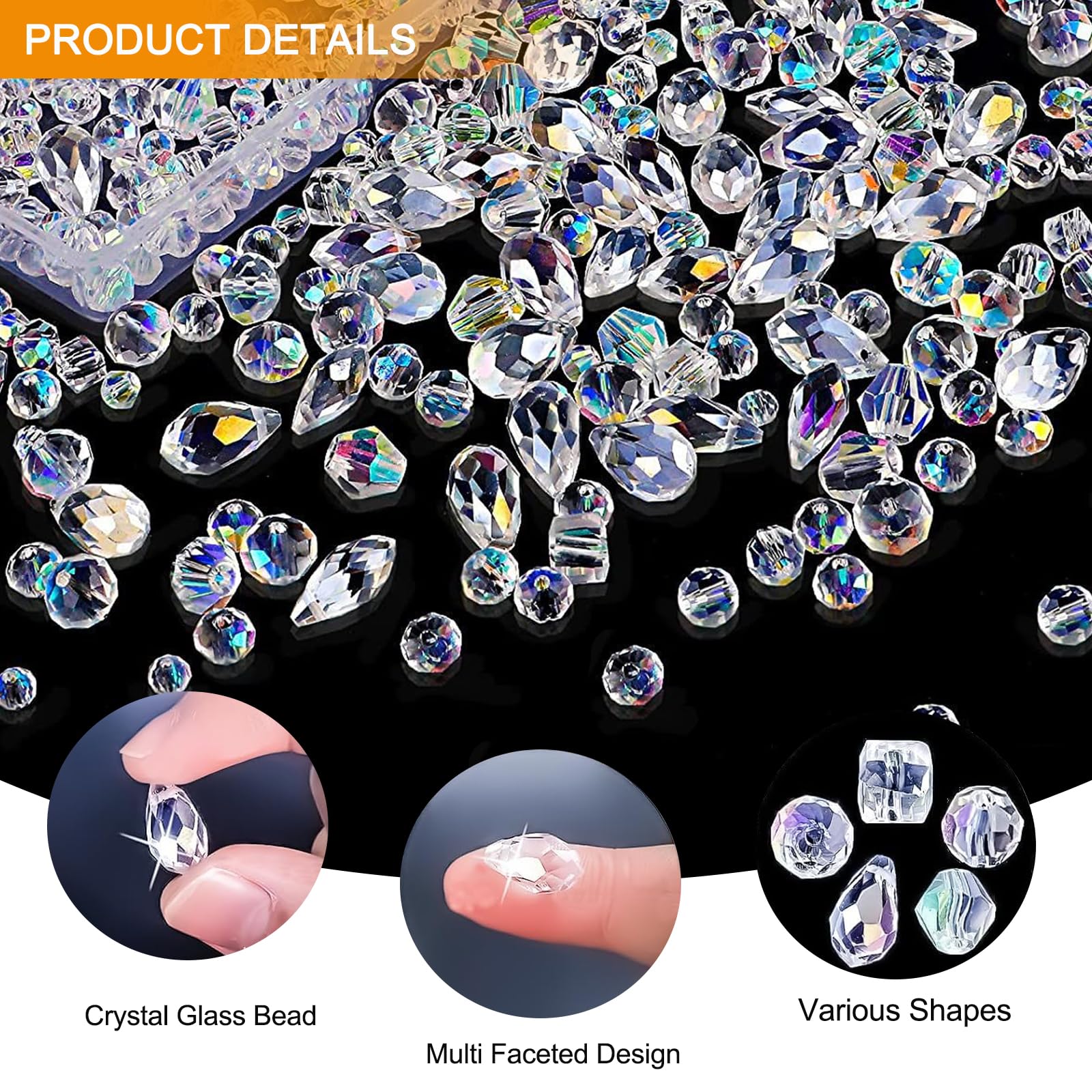 Crystal Glass Beads Kit, 900 Pcs Crystal Beads for Jewellery Making, 4/6/8mm Assorted Clear Crystal Glass Beads Spacer Beads for DIY Necklace Earring Bracelet Making Crafts - Image 3