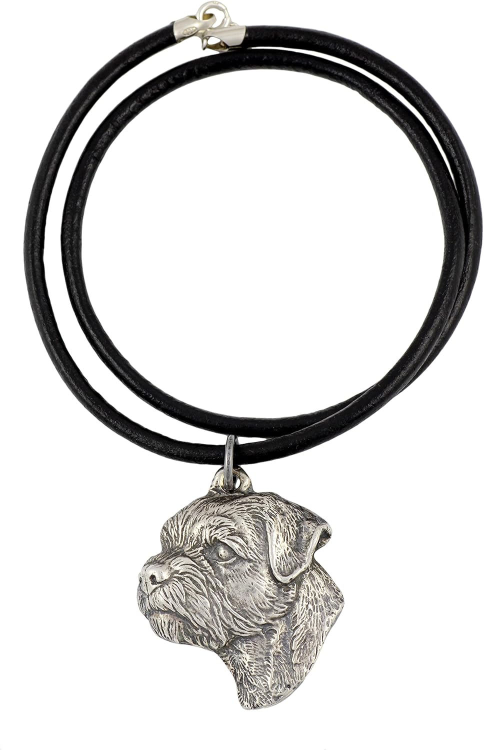 Art-Dog Dog Silver-Plated Pendant on a Leather Strap - Dog Necklace in Elegant Case – Silver Dog Necklaces for Men and Women – Dog Breeds Jewelry – Border Terrier