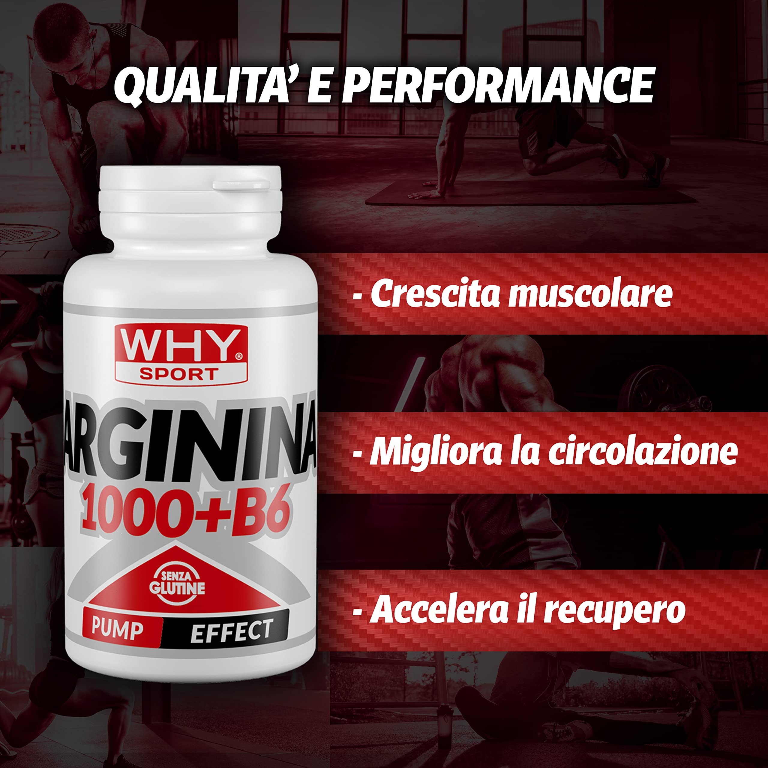 WHY SPORT ARGININA 1000 + B6 - Integratore Alimentare a Base di Arginina - 100 Capsule