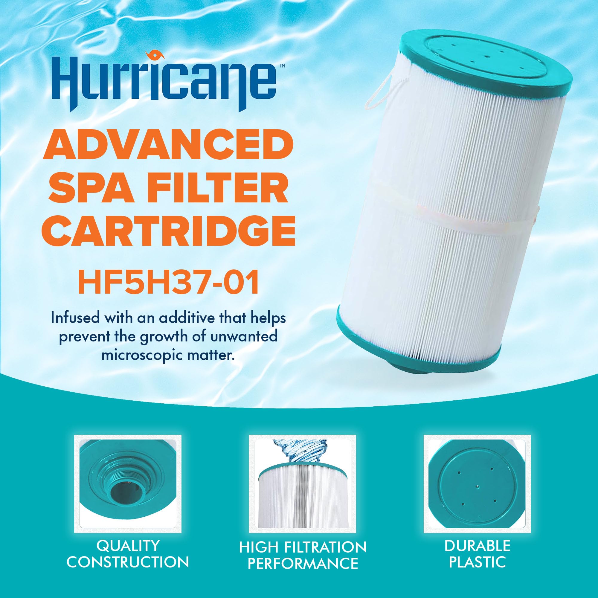 Hurricane Filters HF5H37-01 Advanced Spa Filter Cartridge - Replacement for PFF42TC-P4, Unicel 5CH-37, Filbur FC-2402, Watkins 303279, 78460
