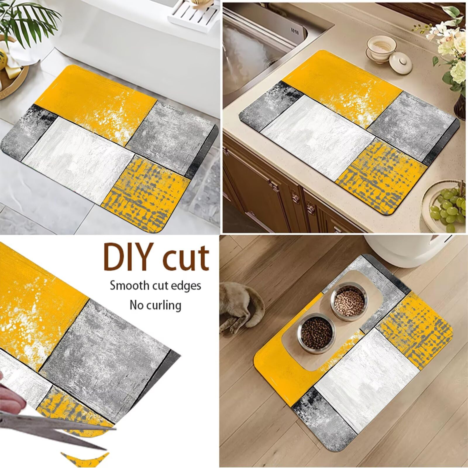 Tappetino da Bagno Antiscivolo Tappeto Bagno Super Assorbente Tappeto Cucina ad Asciugatura Rapida Facile da Pulire Tappetino Doccia Tappeti Cucina per Zerbino Ingresso Interno Giallo 120x160cm 7-1443