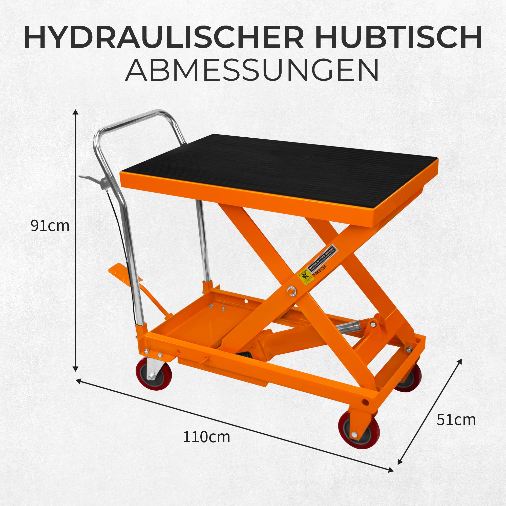 Hydraulischer Hubtisch Scherenhubtisch 500KG Mobil Wagen Multi-Höhen-Positionen Arretierbares manuelles Fuß- und Handpedal Abnehmbare Gummimatte 4 Räder 2 Abschließbare 81cm x 51cm 29-78cm Hubbereich