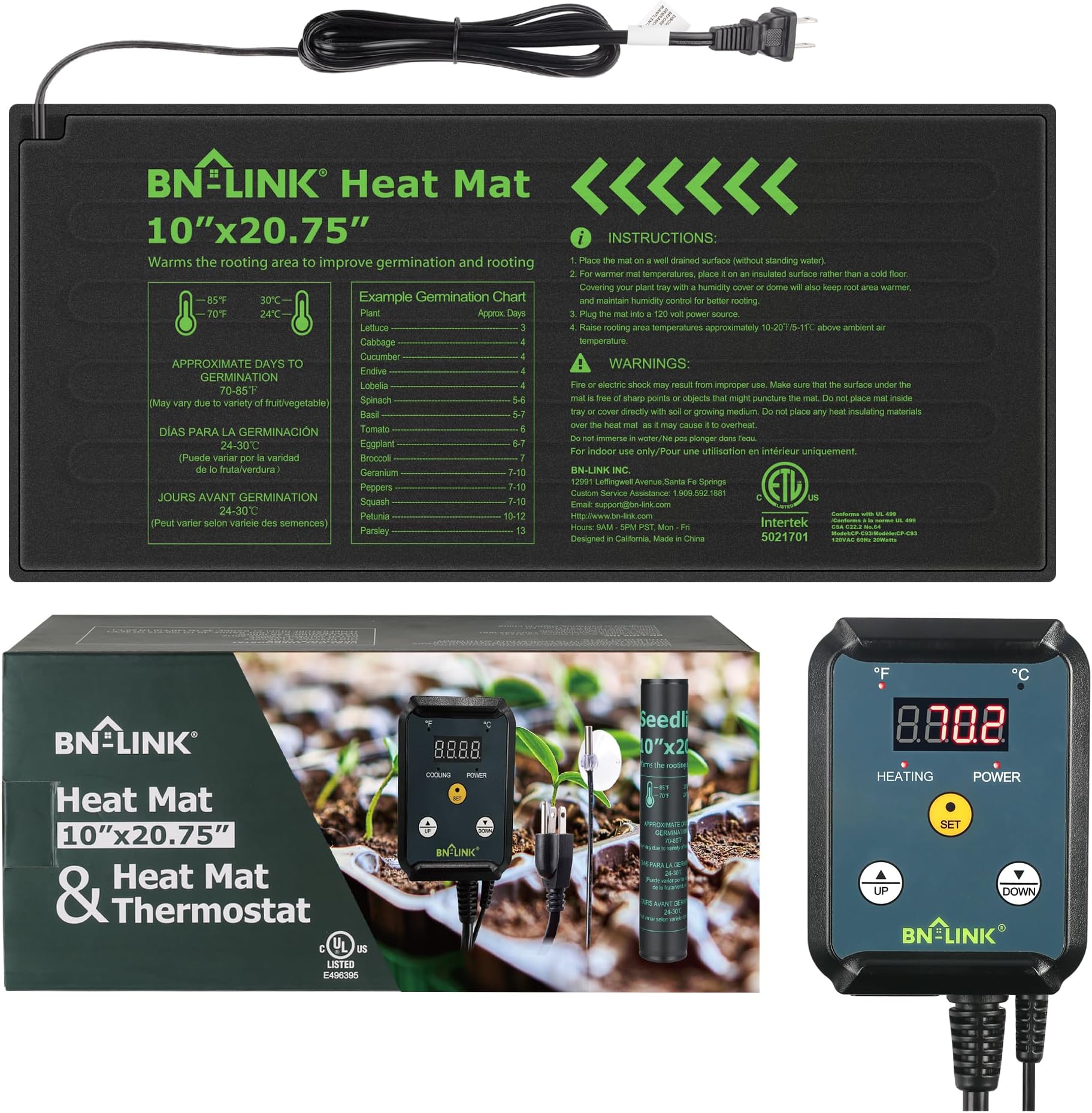VIVOSUN 10"x20.75" Seedling Heat Mat and Digital