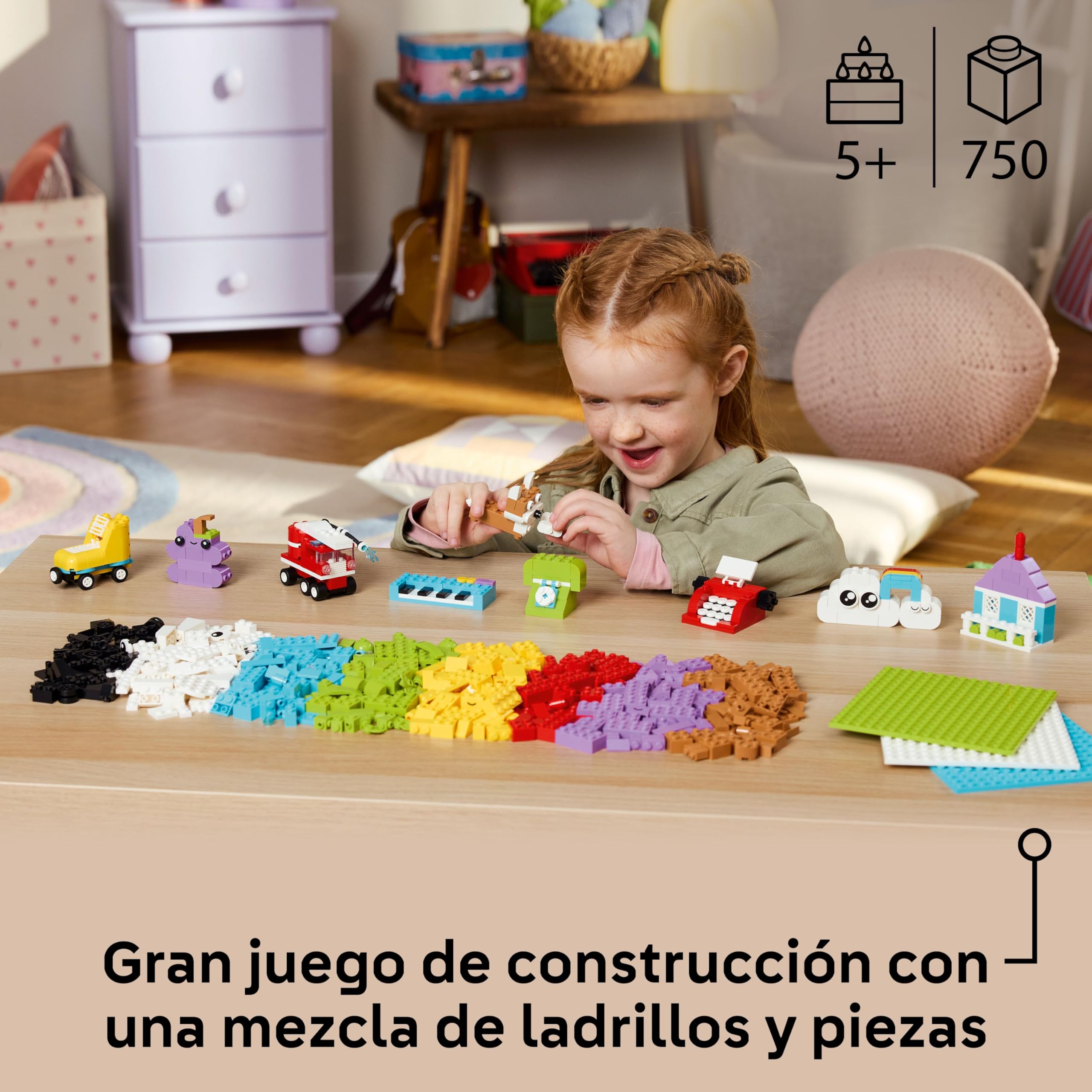 LEGO Classic Caja Creativa para Construir y Jugar con Ladrillos de Colores, Casa, Perro, Camión de Bomberos, Teclado, Nubes, Arcoíris y Más Juguetes, Manualidades para Niños y Niñas de 5+ Años 11044