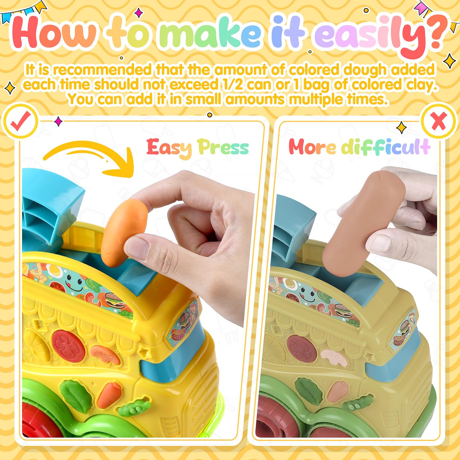 PLAY 2 in 1 Color Dough Kitchen Creations Set, Ice Cream Noodle Maker Color Dough Sets for Kids Ages 4-8, Kitchen Food Toys for Boys Girls Kids Toddlers Ages 3+, with 18 oz Multicolor Clay