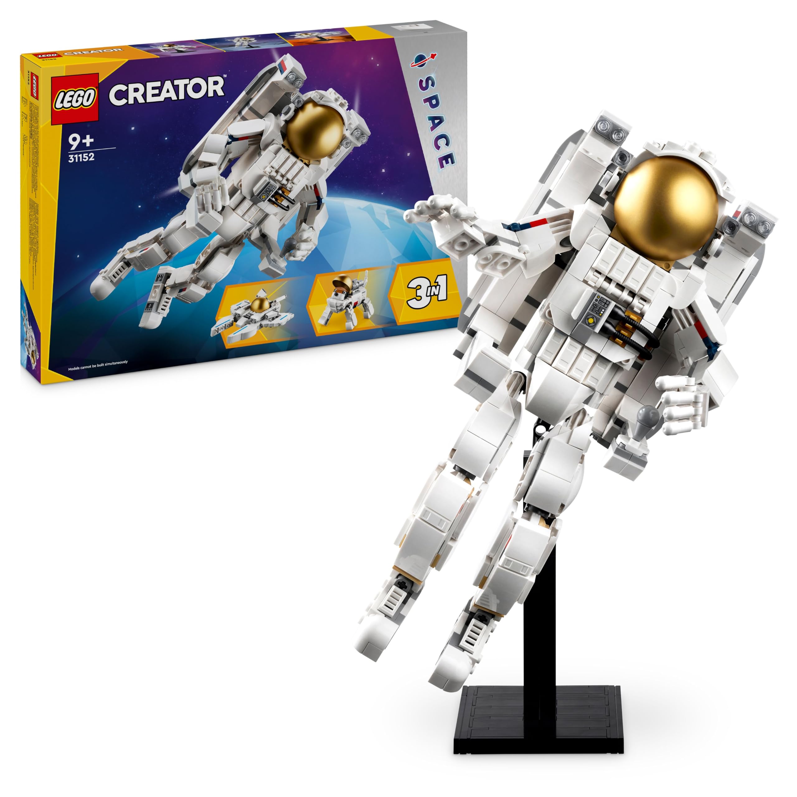 Creator 3in1 Space Astronaut Toy to Dog Figure to Viper Jet Model Kit, Educational Set for Boys, Girls & Kids Aged 9 Plus and Teenagers Kids' Bedroom Accessories, Space-Themed Gift Idea 31152