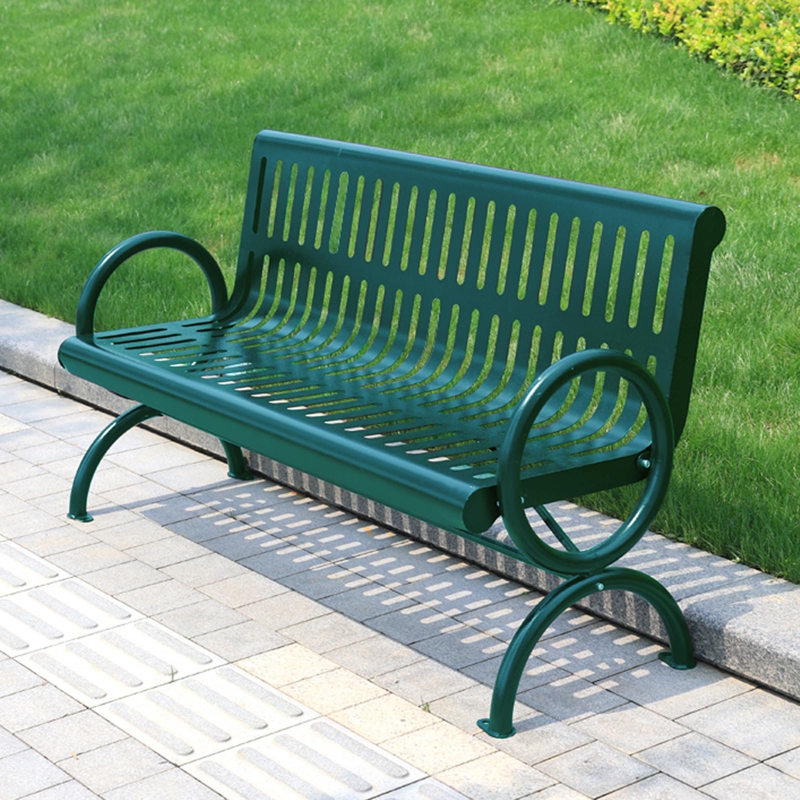 Ławka Parkowa do Użytku Zewnętrznego, Wykonana z Ocynkowanej Stali, Wytrzymała Ławka Ogrodowa na Taras, Trawnik, do Ogrodu Lub na Podwórko(Green)