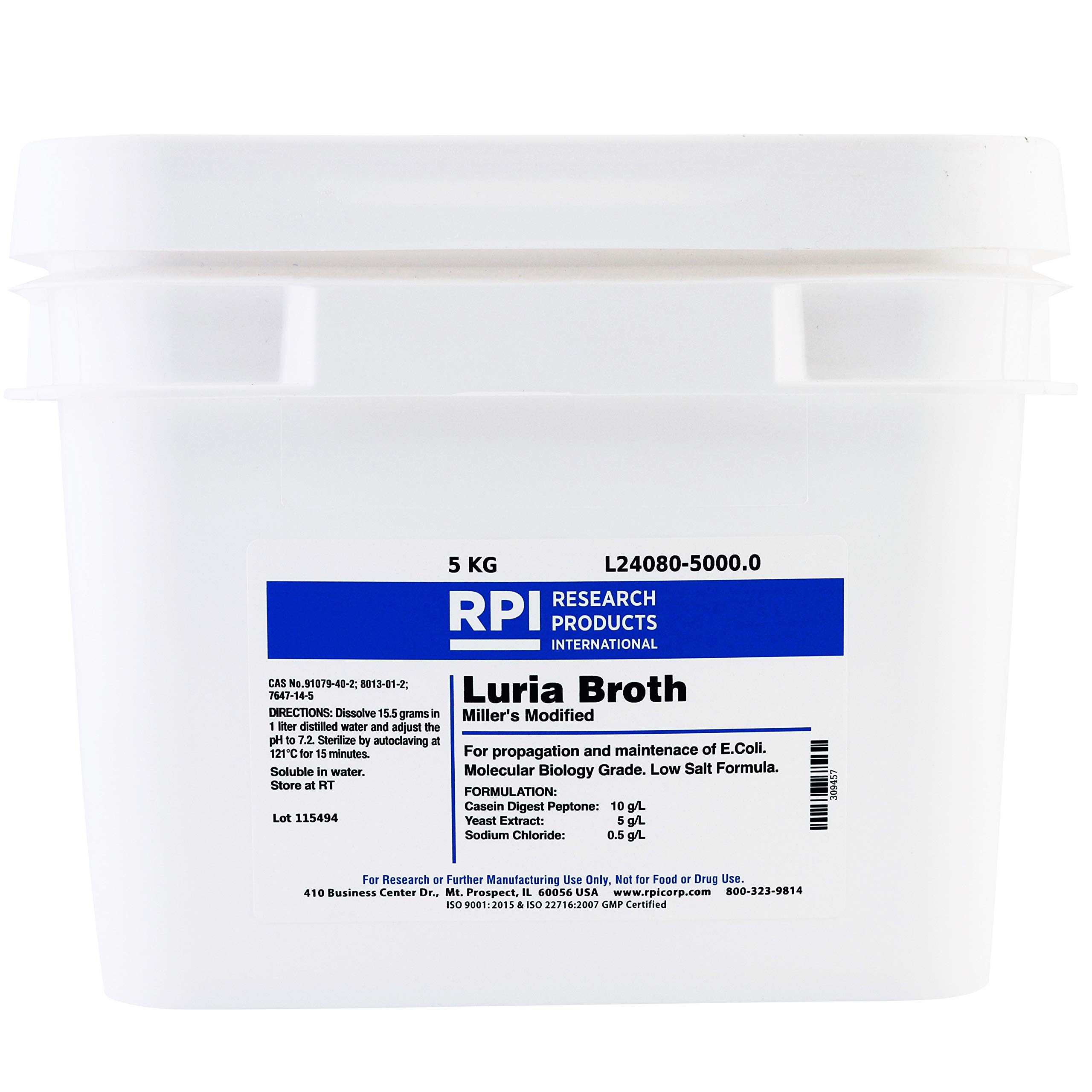 RPI L24080-5000.0 Luria Broth Miller's Modified, 5kg