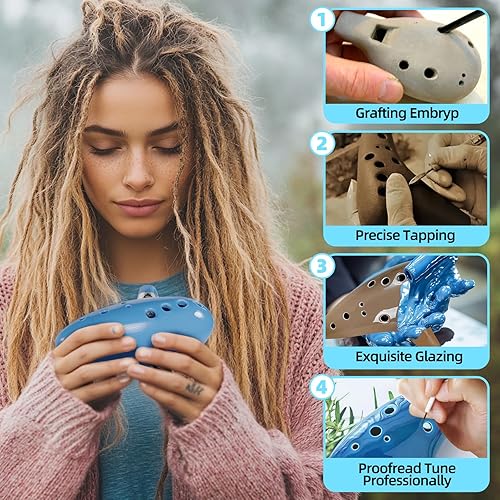 Miniatura 42 de Mulucky Ocarina de arcilla natural de 12 agujeros con accesorios Caja de regalo para instrumentos musicales para principiantes, color azul oscuro
