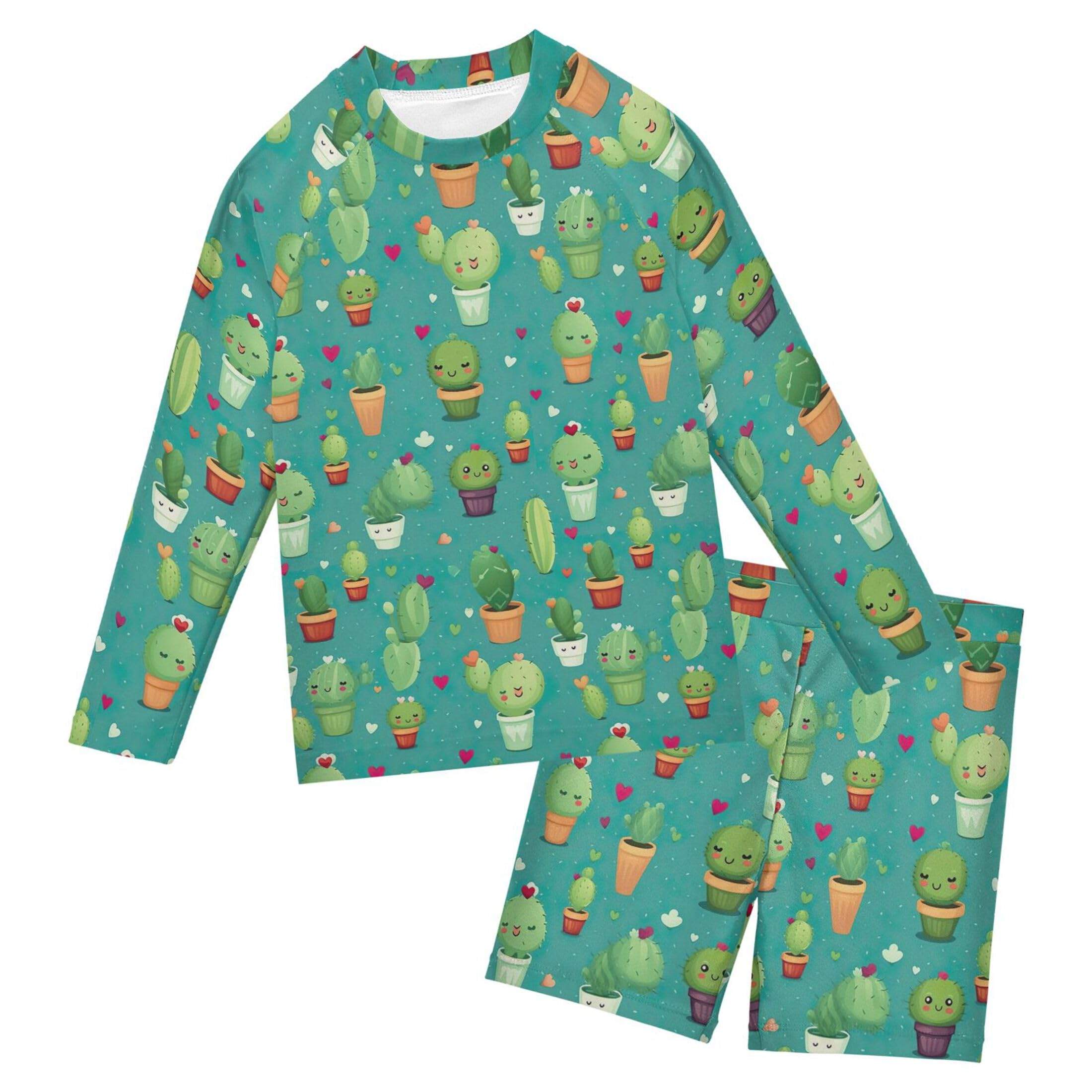 Cactus Cute Baby Boys' Toddler Long Sleeved Rashguard Swim Bathing Suit Set B0402394