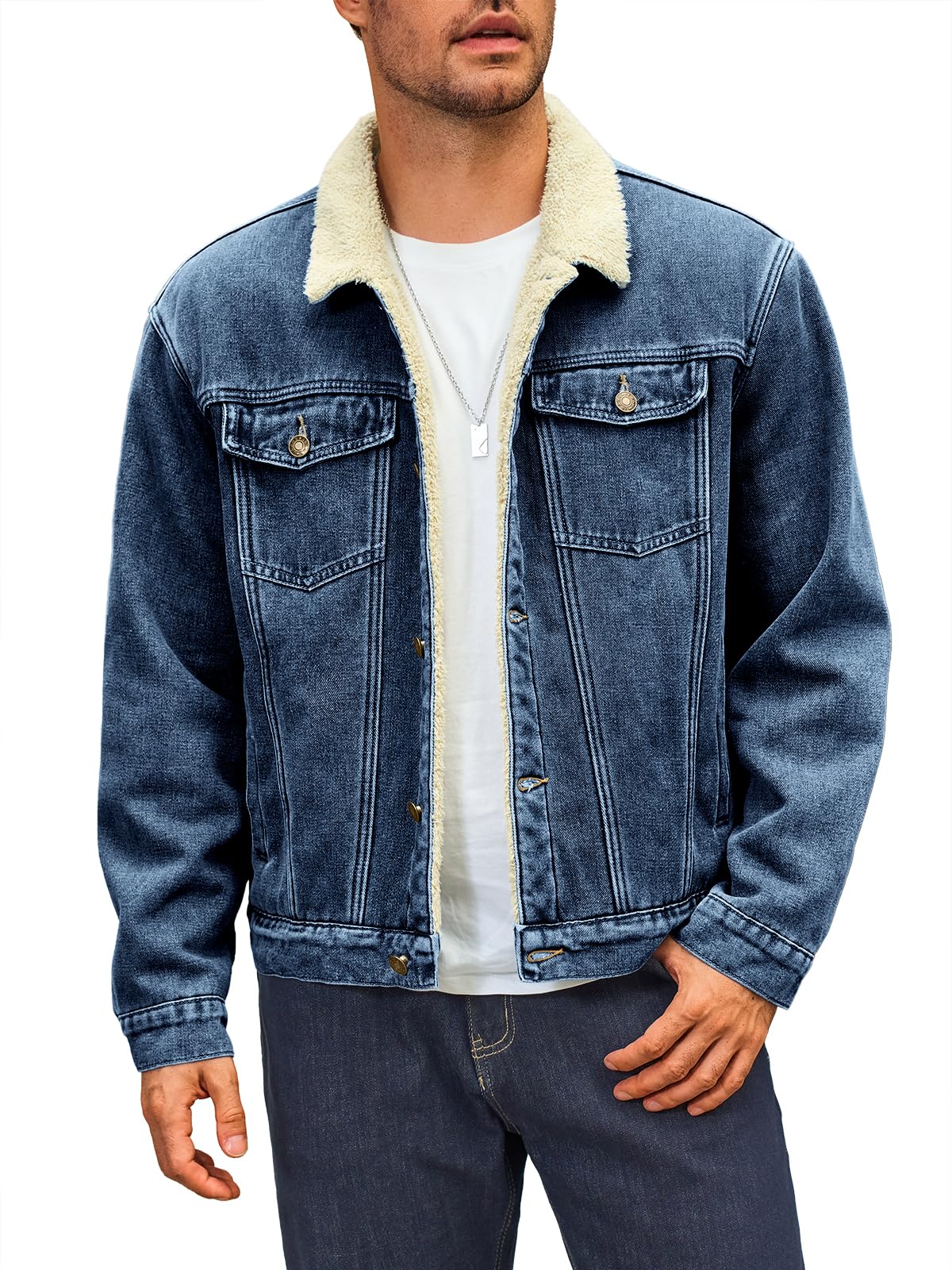 Runcati Herren Jeansjacke Fleece Denim Trucker Jacke Vintage Freizeit Übergangsjacke Warm Flauschig Winter Outdoor Jacken mit Knopfleiste