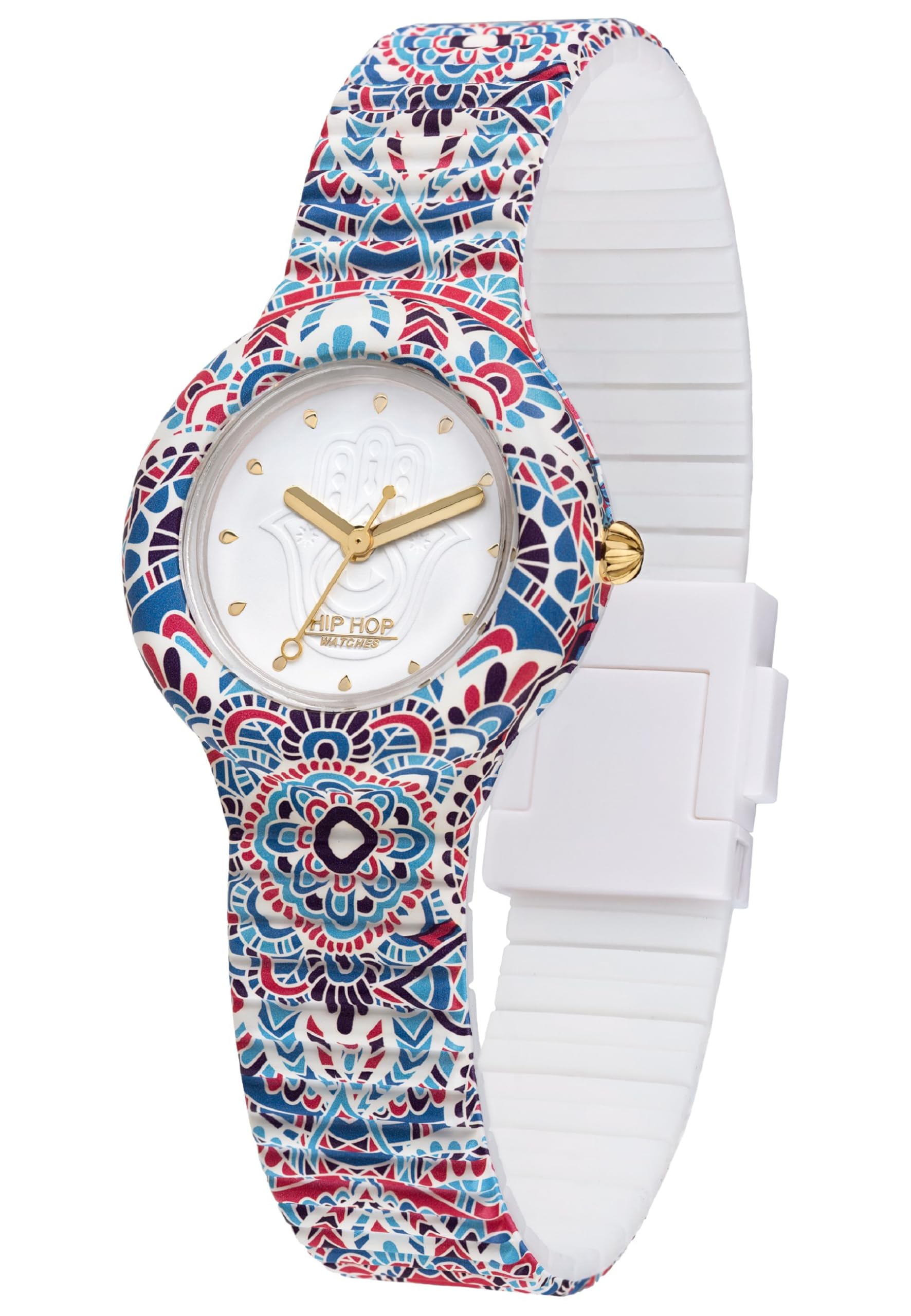 HIP HOP Orologio Solo Tempo Mandala, Orologio Donna Bianco con Stampa Mandala e Cinturino in Silicone Morbido Resistente all'Acqua